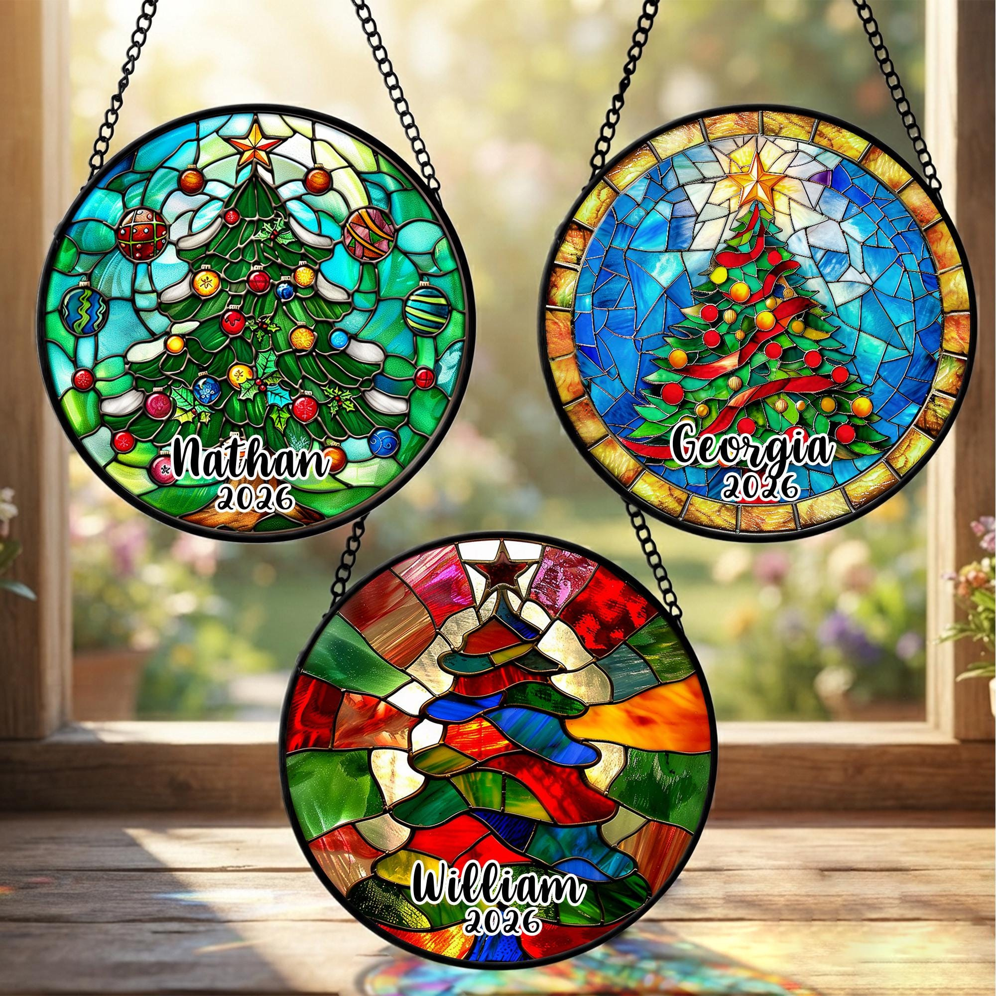 Personalized Christmas Tree Suncatcher Ornament 2026 4 - MeasureMason Personalized Christmas Tree Suncatcher Ornament 2026 4