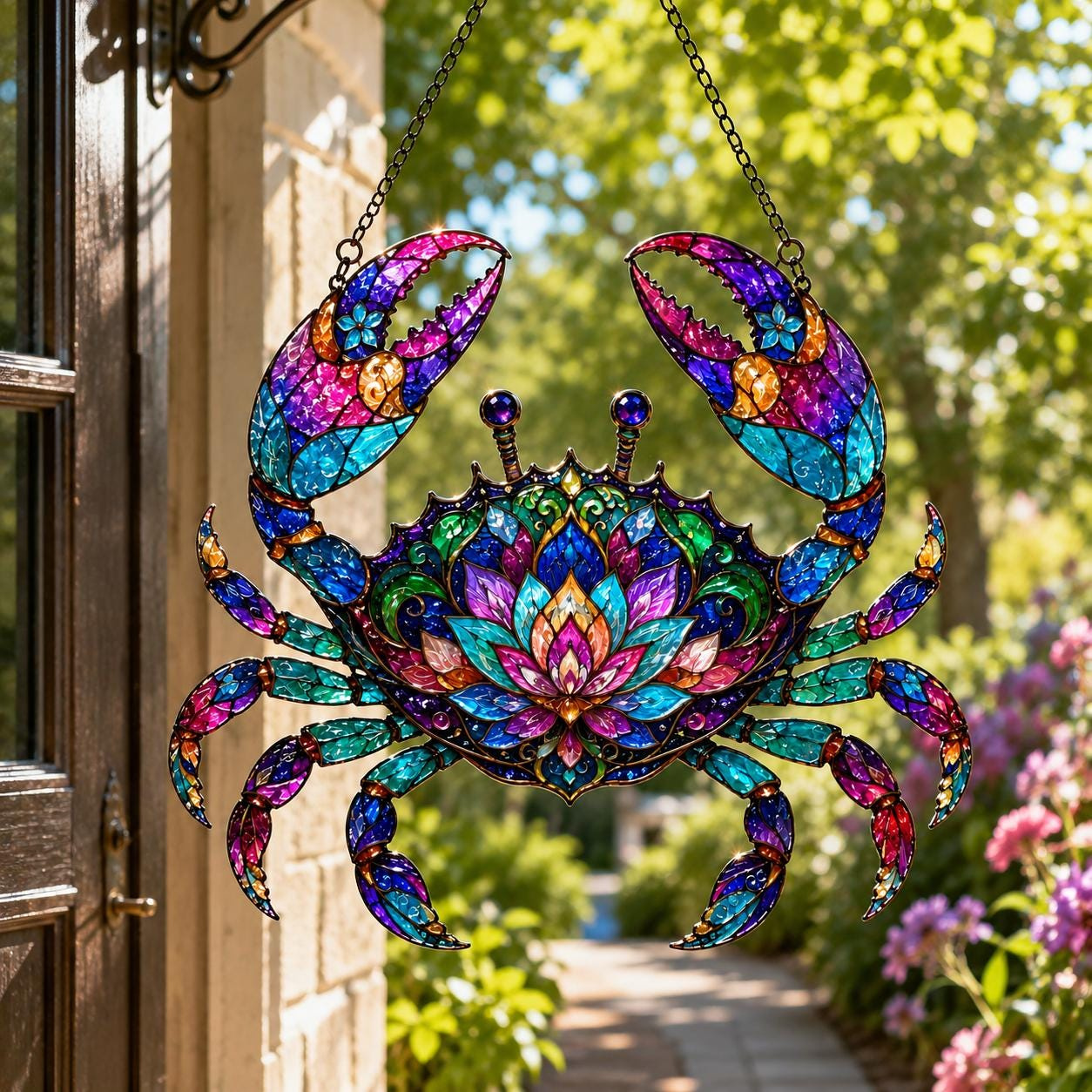 Handmade Crab Stained Glass Suncatcher - Coastal Beach Window Décor 4 - MeasureMason Handmade Crab Stained Glass Suncatcher - Coastal Beach Window Décor 4