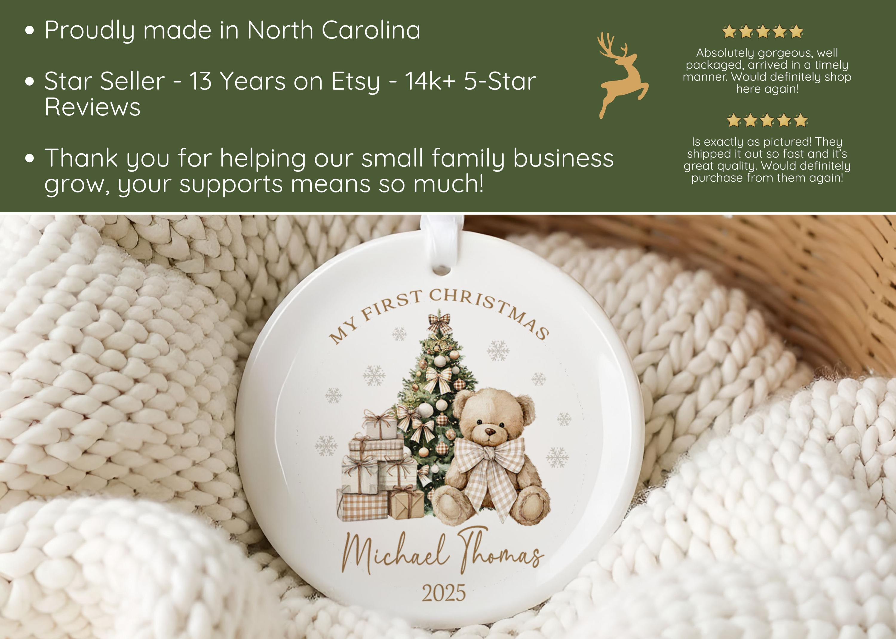 Baby Boy First Christmas Ornament 2026 – Personalized Teddy Bear Keepsake with Name, Newborn Gift 4 - MeasureMason Baby Boy First Christmas Ornament 2026 – Personalized Teddy Bear Keepsake with Name, Newborn Gift 4