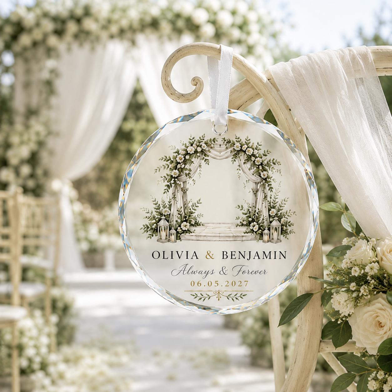 Personalized Wedding Glass Ornament - Custom Couple Names & Date Floral Arch Engagement Anniversary Keepsake Gift 4 - MeasureMason Personalized Wedding Glass Ornament - Custom Couple Names & Date Floral Arch Engagement Anniversary Keepsake Gift 4