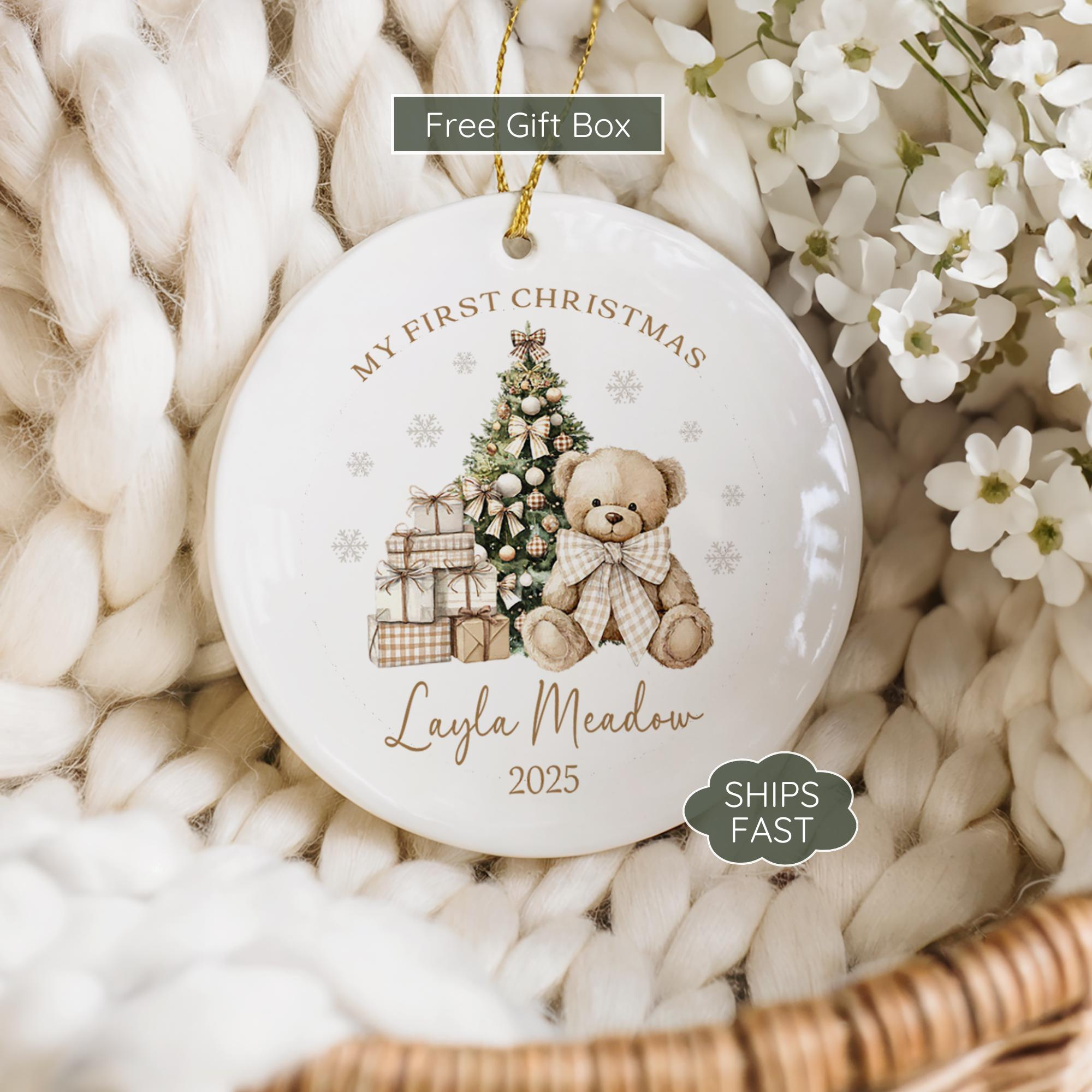 Baby Boy First Christmas Ornament 2026 – Personalized Teddy Bear Keepsake with Name, Newborn Gift 3 - MeasureMason Baby Boy First Christmas Ornament 2026 – Personalized Teddy Bear Keepsake with Name, Newborn Gift 3