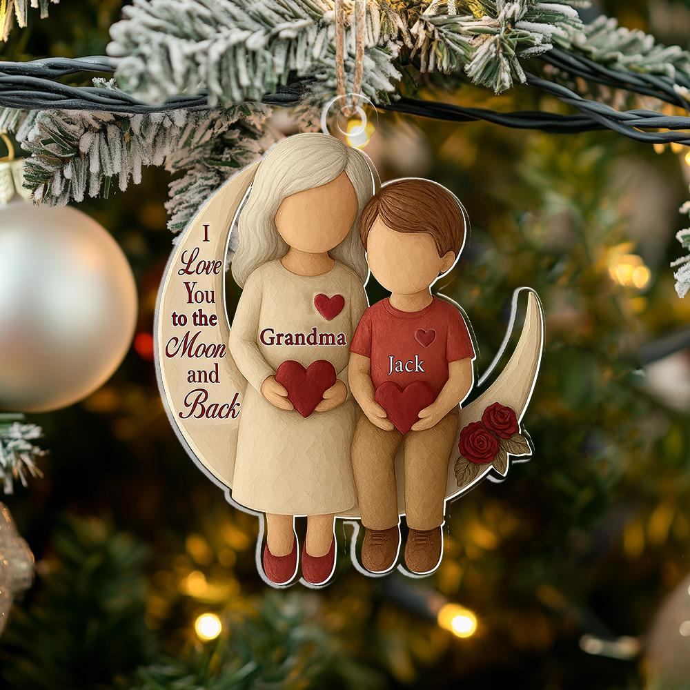 Personalized Grandma Grandchild Ornament, I Love You to the Moon and Back Acrylic Ornament, Custom Family Christmas Gift 1 - MeasureMason Personalized Grandma Grandchild Ornament, I Love You to the Moon and Back Acrylic Ornament, Custom Family Christmas Gift 1