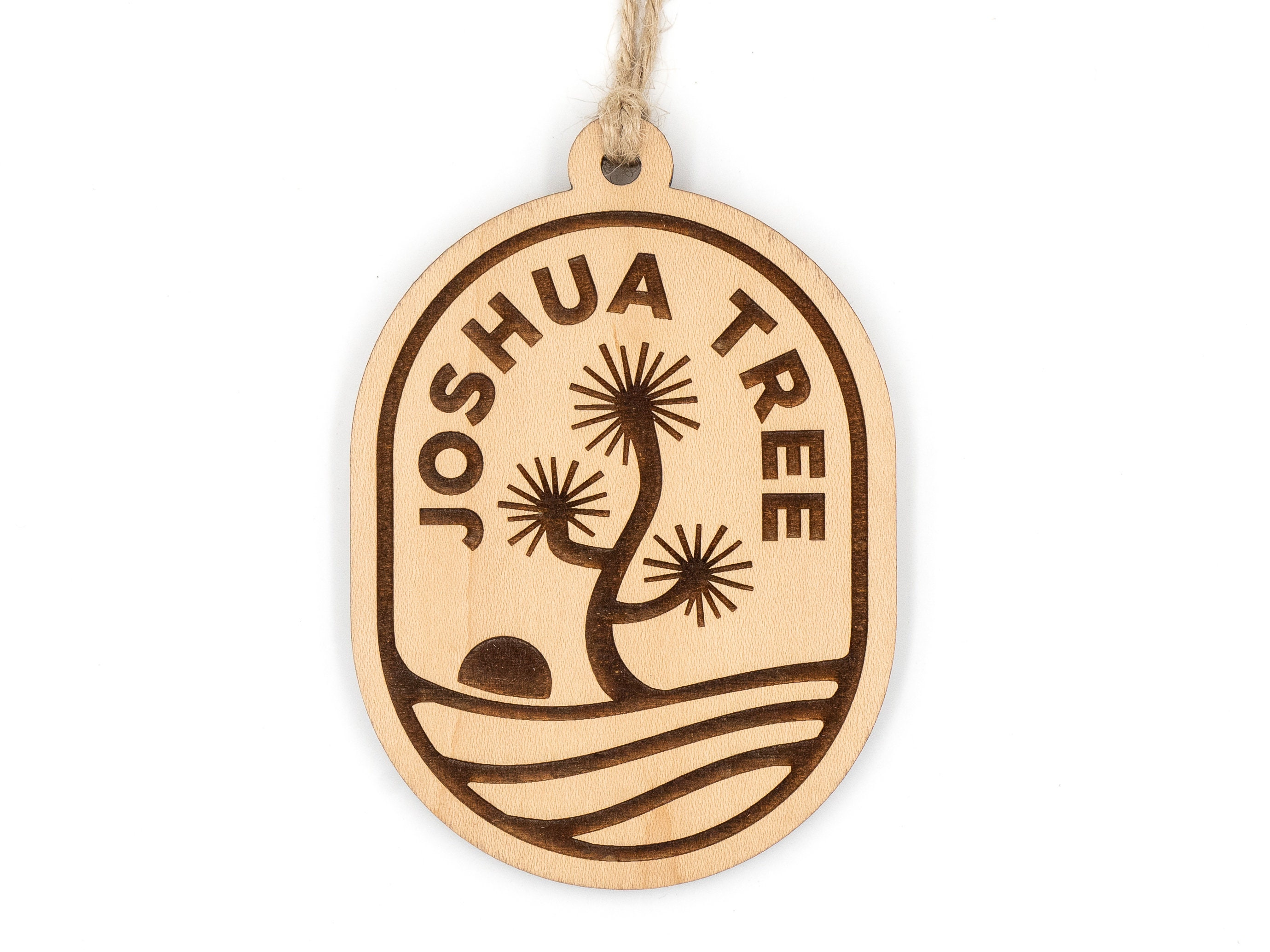Joshua Tree National Park Wood Christmas Ornament - Desert Oval with Tree and Sun - Handmade California Souvenir Joshua Tree National Park Wood Christmas Ornament - Desert Oval with Tree and Sun - Handmade California Souvenir