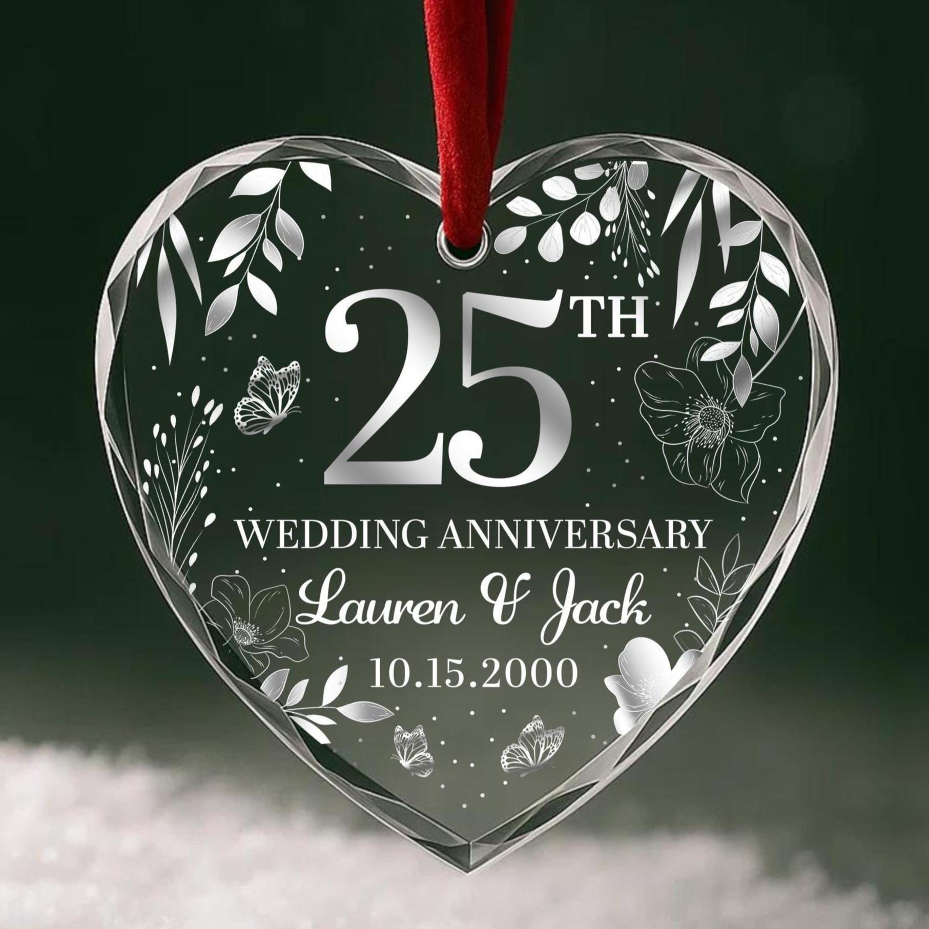 25th Wedding Anniversary Ornament – Personalized Glass Keepsake with Couple's Names & Date 25th Wedding Anniversary Ornament – Personalized Glass Keepsake with Couple's Names & Date