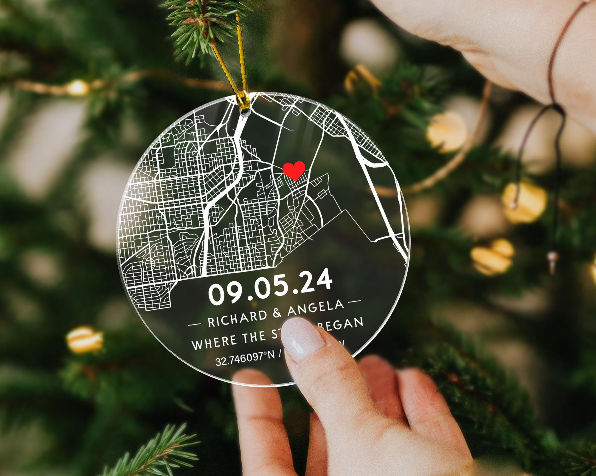 Custom Map Ornament - Personalized Wedding Anniversary Gift 1 - MeasureMason Custom Map Ornament - Personalized Wedding Anniversary Gift 1