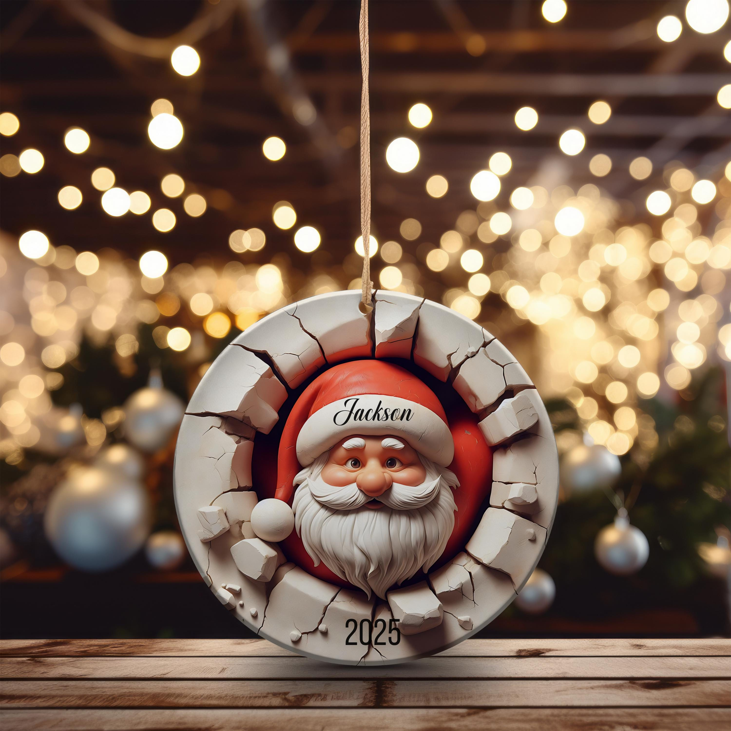 Personalized Dual-Sided 3D Santa Claus Ornament – Funny Christmas Tree Decor with Santa Crashing Wall Design 2 - MeasureMason Personalized Dual-Sided 3D Santa Claus Ornament – Funny Christmas Tree Decor with Santa Crashing Wall Design 2