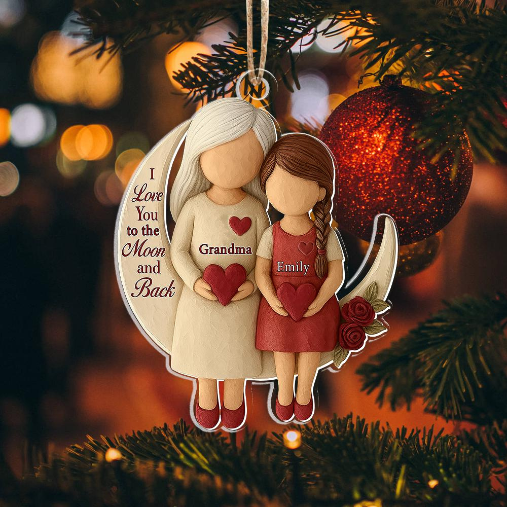 Personalized Grandma Grandchild Ornament, I Love You to the Moon and Back Acrylic Ornament, Custom Family Christmas Gift Personalized Grandma Grandchild Ornament, I Love You to the Moon and Back Acrylic Ornament, Custom Family Christmas Gift
