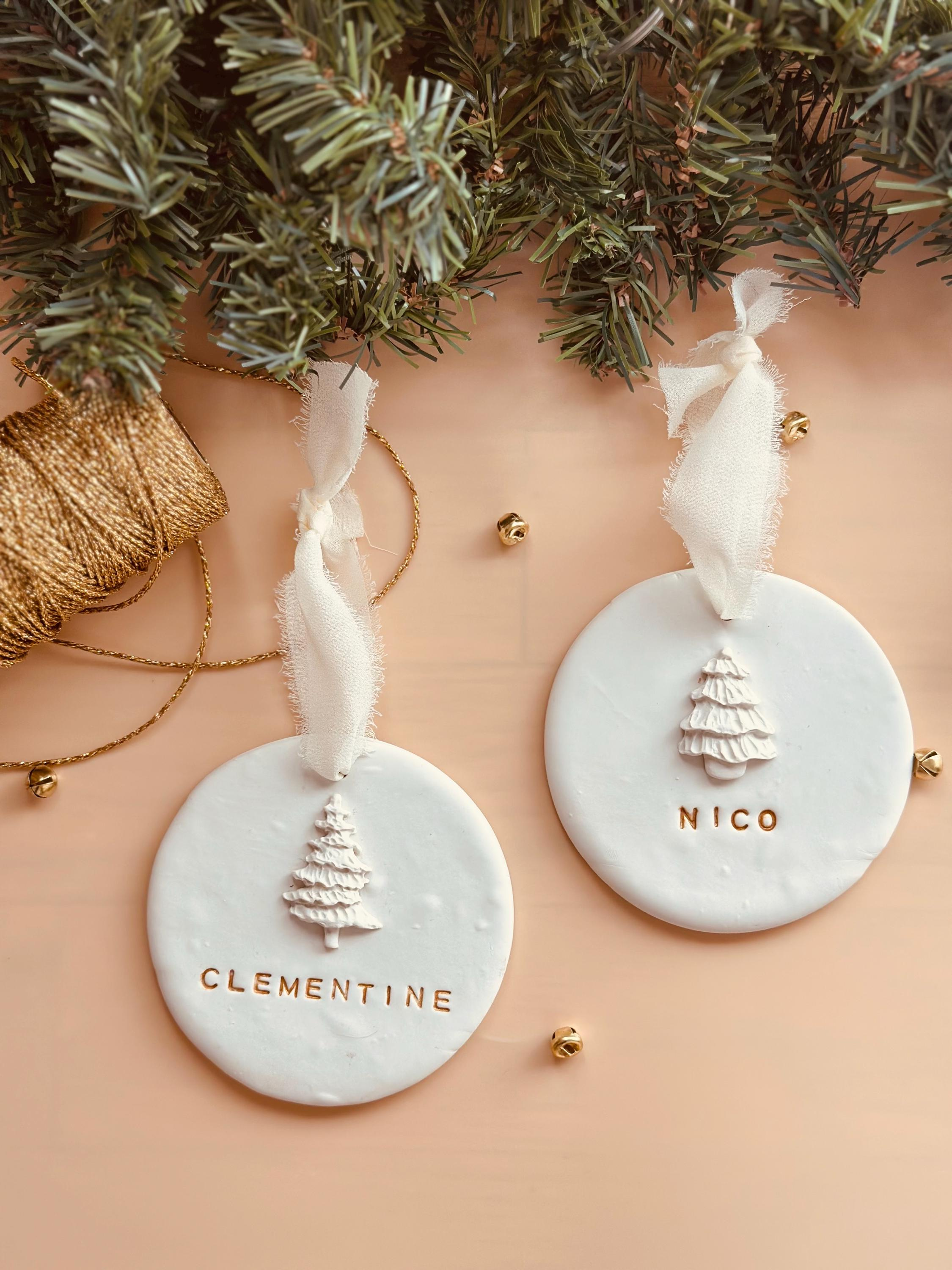 Personalized Clay Christmas Tree Ornament with Chiffon Ribbon 4 - MeasureMason Personalized Clay Christmas Tree Ornament with Chiffon Ribbon 4