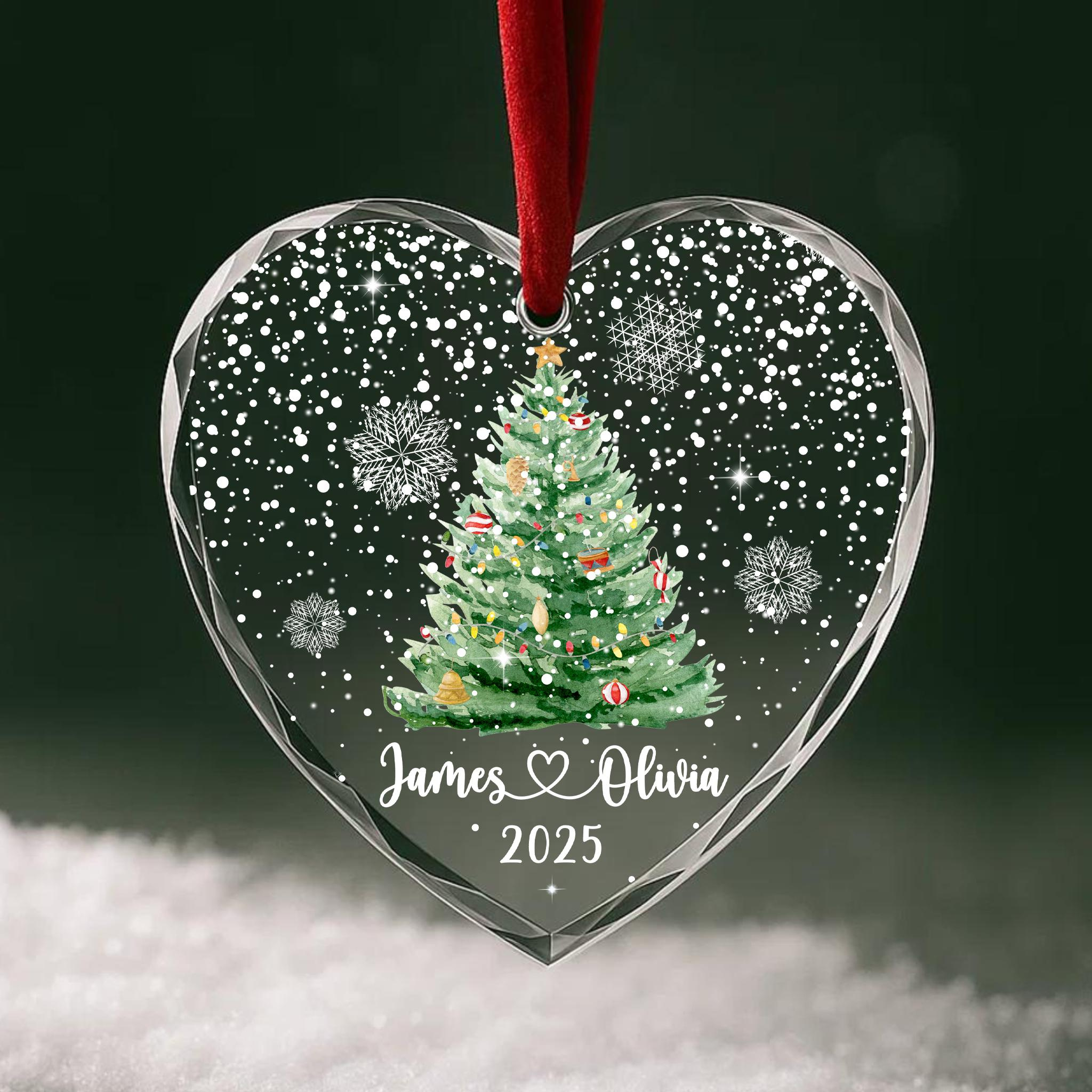 Personalized Christmas Tree Ornament with Custom Couple Names & Year – Heart Glass Snowflake Holiday Keepsake 1 - MeasureMason Personalized Christmas Tree Ornament with Custom Couple Names & Year – Heart Glass Snowflake Holiday Keepsake 1