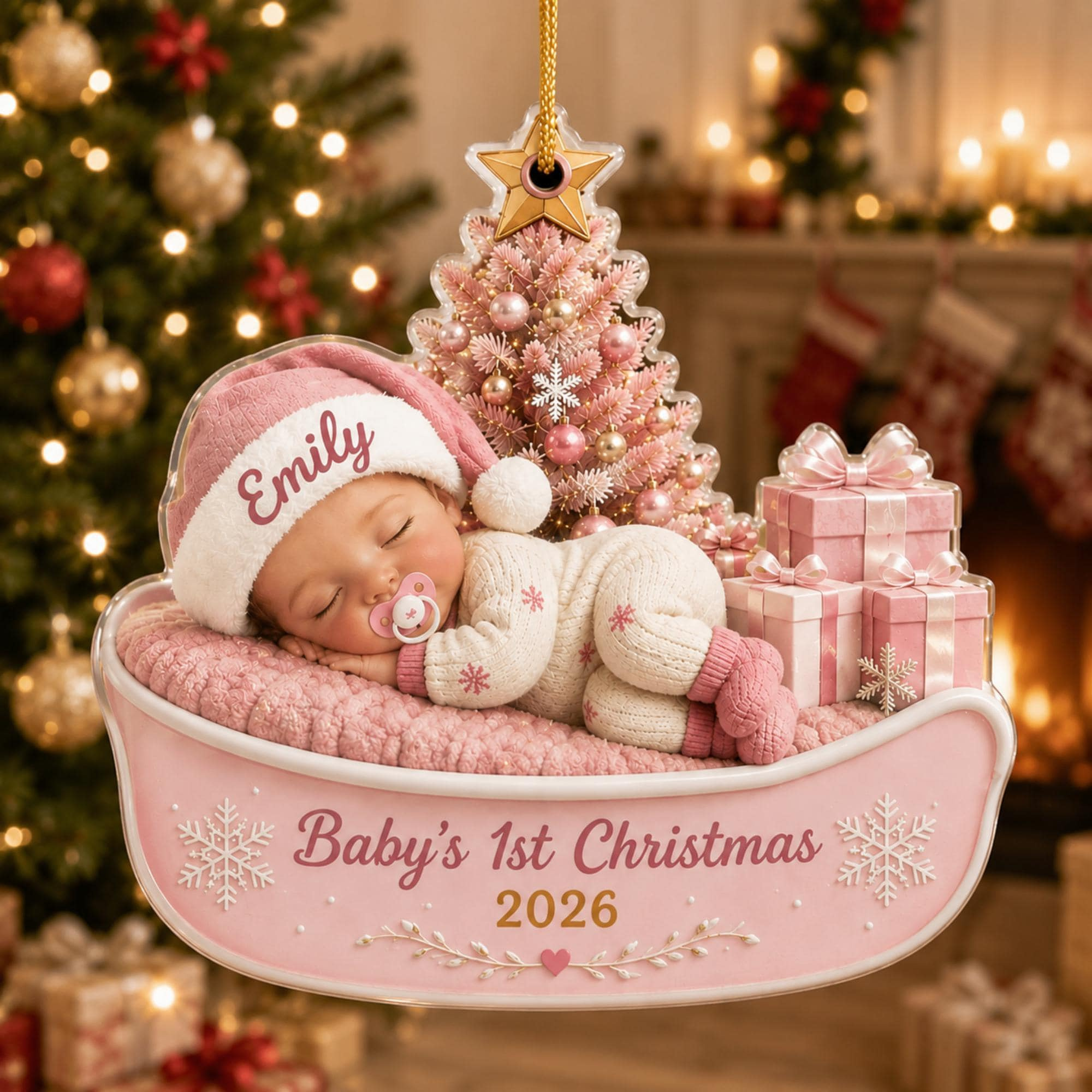 Personalized Babys First Christmas Acrylic Ornament - Custom Name & Year Keepsake with Crescent Moon, Snowflakes & Star 2 - MeasureMason Personalized Babys First Christmas Acrylic Ornament - Custom Name & Year Keepsake with Crescent Moon, Snowflakes & Star 2