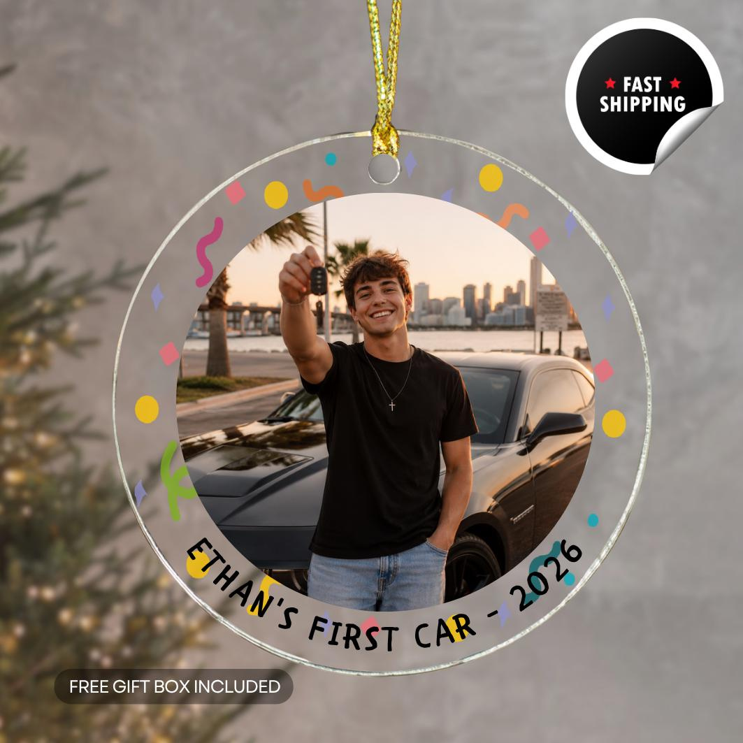 Personalized First Car Photo Ornament – Custom Christmas Keepsake for New Drivers Personalized First Car Photo Ornament – Custom Christmas Keepsake for New Drivers