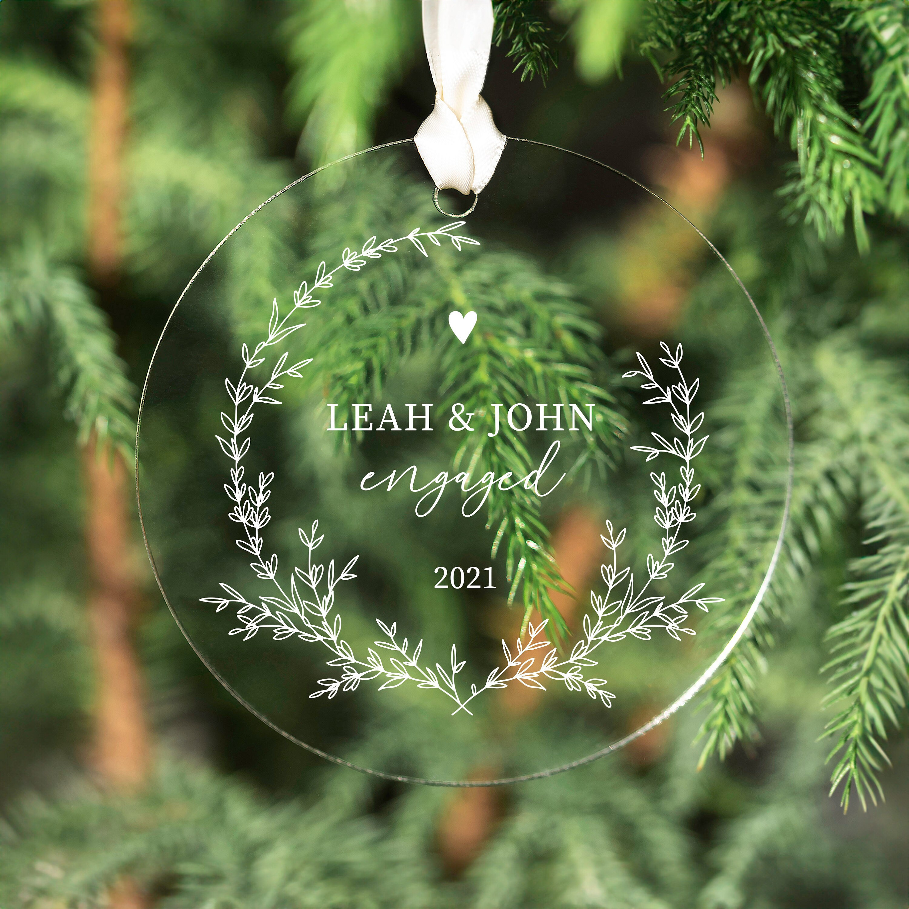 Personalized Engaged Ornament Clear Acrylic Our First Christmas Gift for Couple Engagement AO05 1 - MeasureMason Personalized Engaged Ornament Clear Acrylic Our First Christmas Gift for Couple Engagement AO05 1