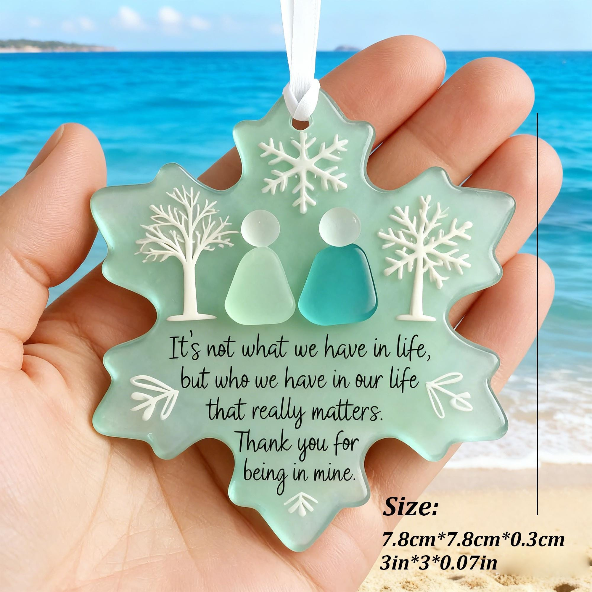 2D Snowflake Friendship Ornament, Seaglass Acrylic Christmas Tree Decor, Best Friend Keepsake Gift 2 - MeasureMason 2D Snowflake Friendship Ornament, Seaglass Acrylic Christmas Tree Decor, Best Friend Keepsake Gift 2