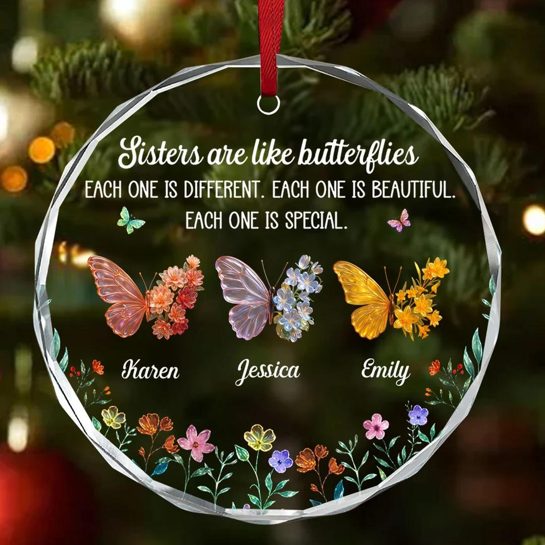 Sister Sparkling Wings Glass Ornament - Personalized Round Christmas Ornament with Custom Names, Faith Gift Sister Sparkling Wings Glass Ornament - Personalized Round Christmas Ornament with Custom Names, Faith Gift