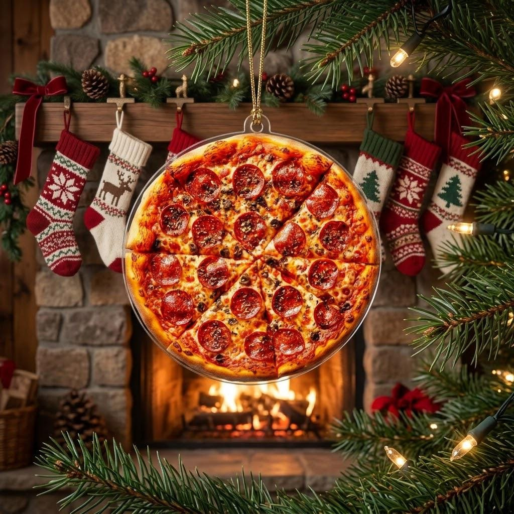 Personalized Pepperoni Pizza Slice Acrylic Ornament - 2D Flat Custom Christmas Tree Decoration Foodie Gift