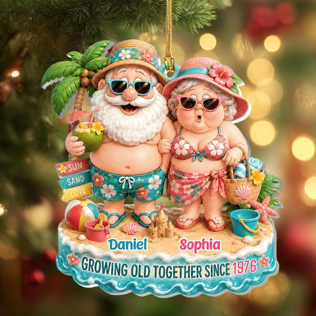 Personalized Beach Couple Christmas Ornament Growing Old Together 2D Flat Acrylic Wedding Anniversary Grandparents Gift 4 - MeasureMason Personalized Beach Couple Christmas Ornament Growing Old Together 2D Flat Acrylic Wedding Anniversary Grandparents Gift 4