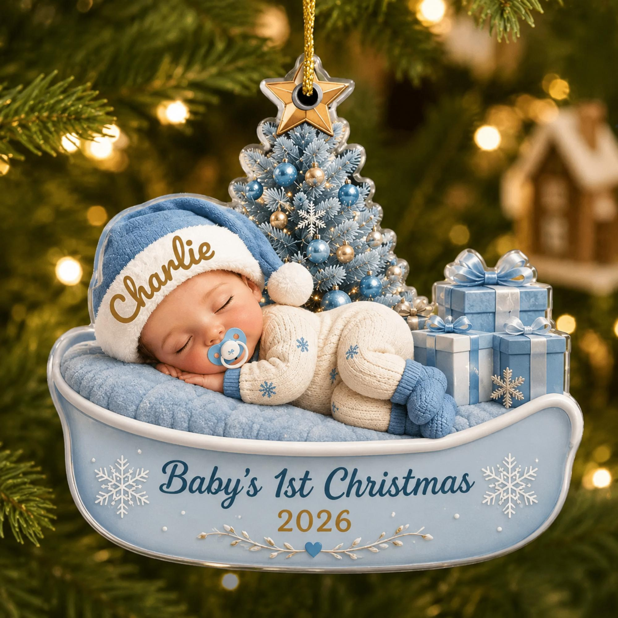 Personalized Babys First Christmas Acrylic Ornament - Custom Name & Year Keepsake with Crescent Moon, Snowflakes & Star 3 - MeasureMason Personalized Babys First Christmas Acrylic Ornament - Custom Name & Year Keepsake with Crescent Moon, Snowflakes & Star 3