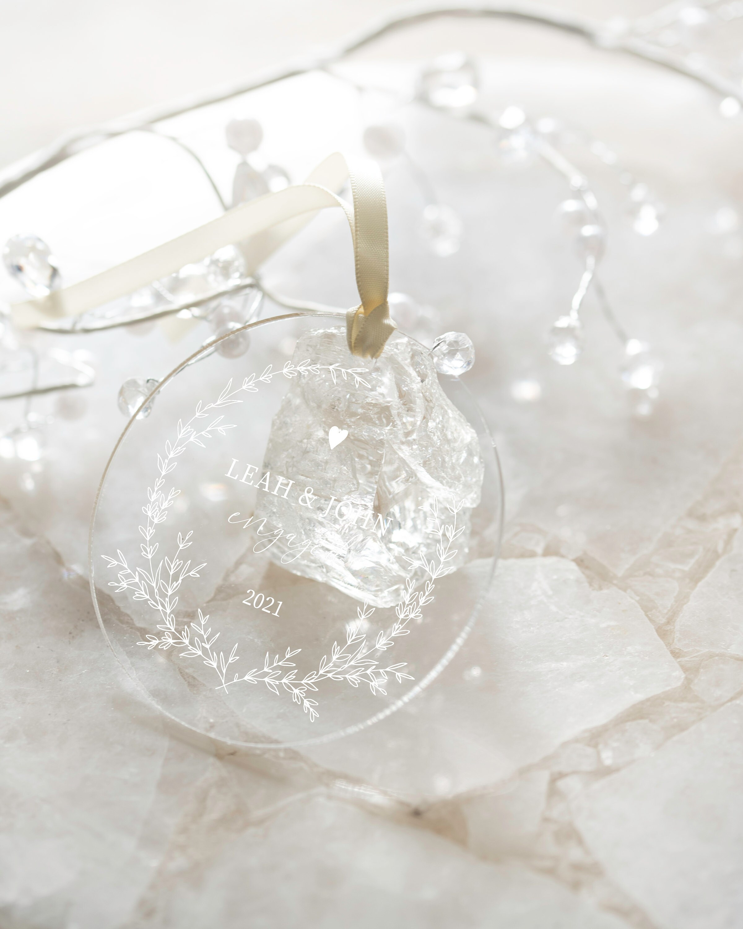 Personalized Engaged Ornament Clear Acrylic Our First Christmas Gift for Couple Engagement AO05 4 - MeasureMason Personalized Engaged Ornament Clear Acrylic Our First Christmas Gift for Couple Engagement AO05 4