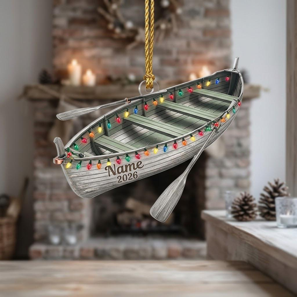 Personalized Boat Ornament 2D Flat Acrylic Christmas Ornament, Fishing Lover Gift Custom Name Nautical Decor