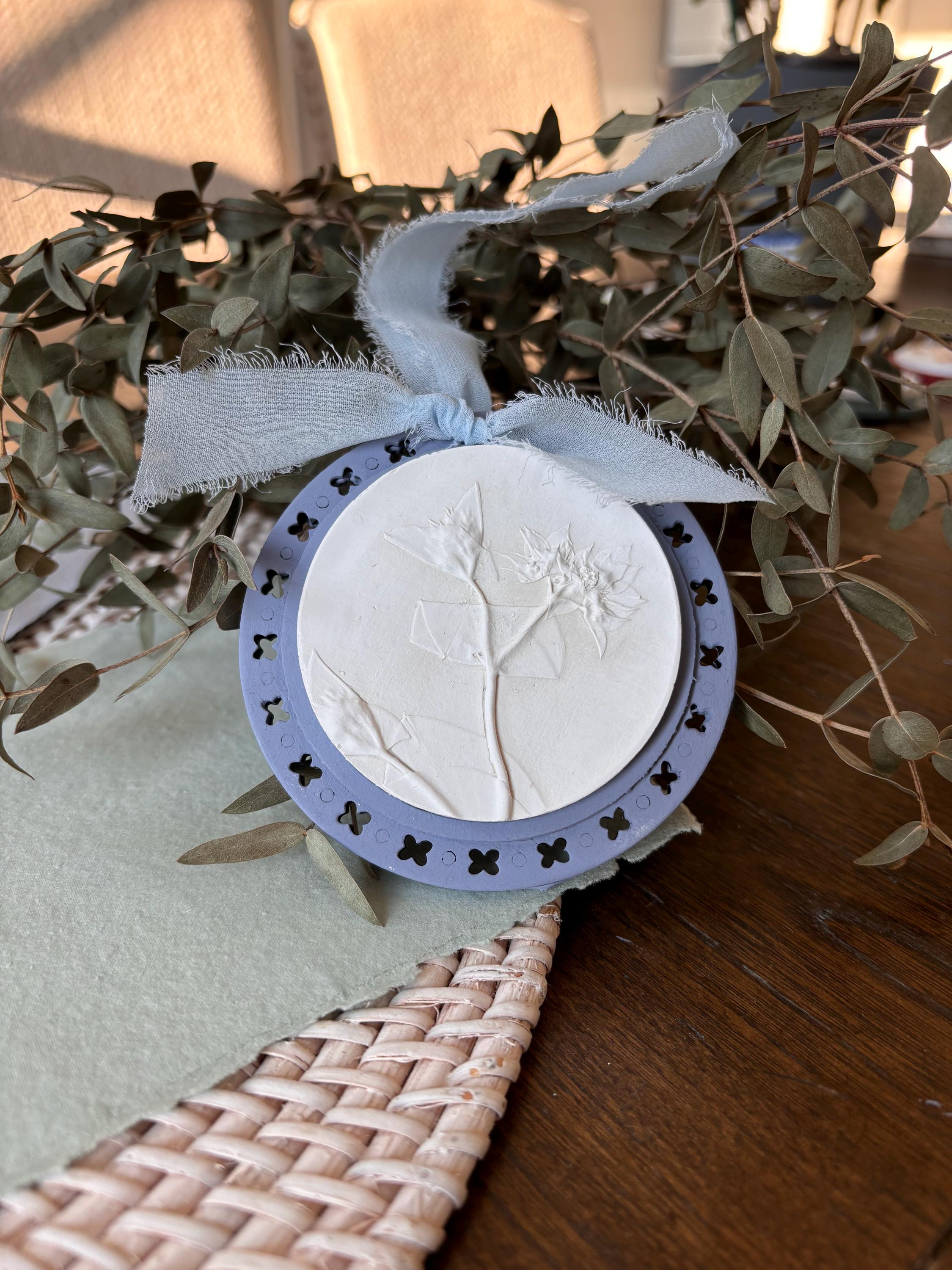 Handmade Floral Intaglio Christmas Ornament: Bas Relief Medallion 3 - MeasureMason Handmade Floral Intaglio Christmas Ornament: Bas Relief Medallion 3