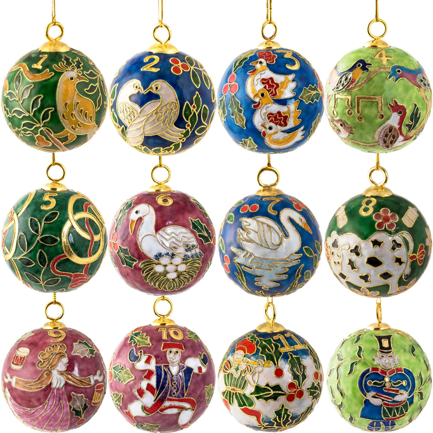 Value Arts Handmade Cloisonne 12 Days of Christmas Ornaments - Heirloom Gift Collection