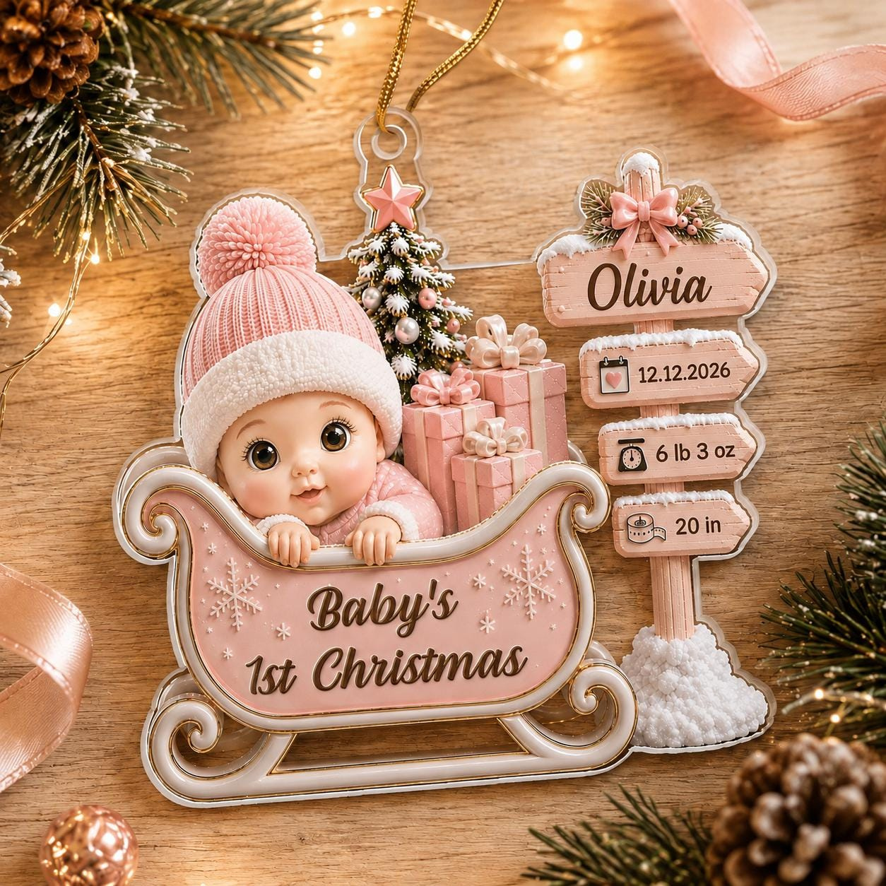 Personalized Babys First Christmas Acrylic Ornament - Custom Name, Birth Date, Weight & Length Keepsake Gift 2 - MeasureMason Personalized Babys First Christmas Acrylic Ornament - Custom Name, Birth Date, Weight & Length Keepsake Gift 2