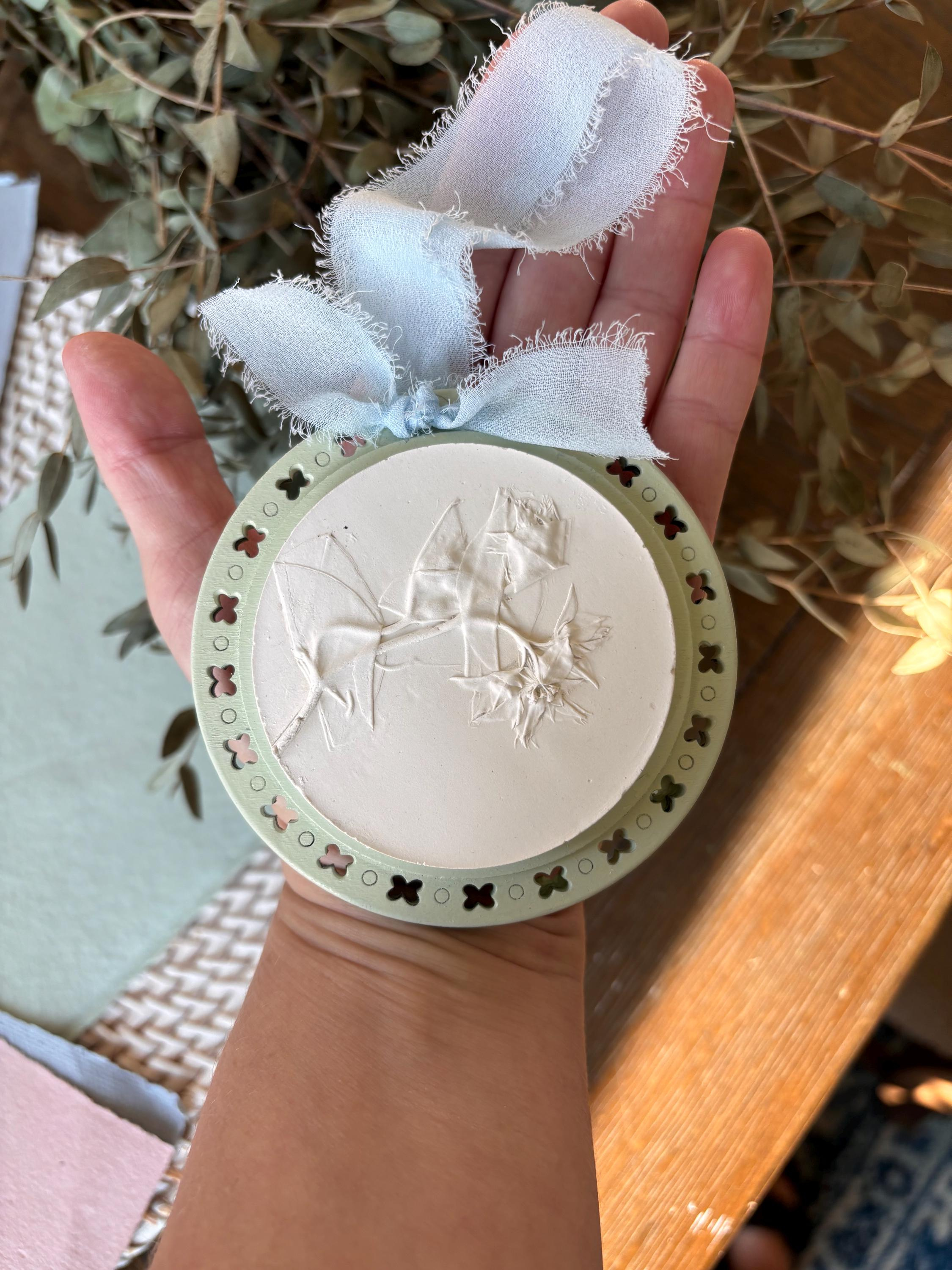 Handmade Floral Intaglio Christmas Ornament: Bas Relief Medallion 2 - MeasureMason Handmade Floral Intaglio Christmas Ornament: Bas Relief Medallion 2