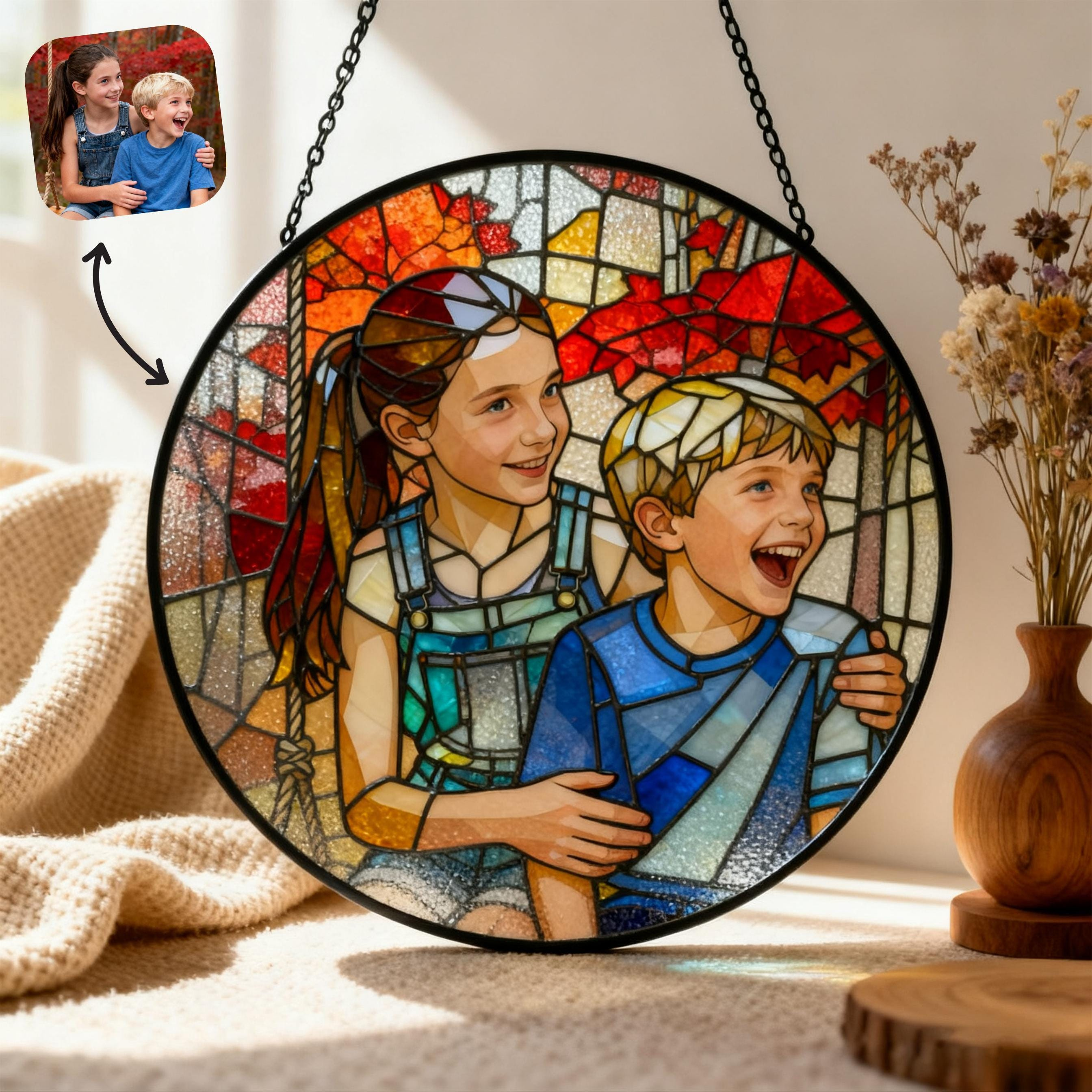 Personalized Stained Glass Portrait Ornament - Custom Photo Suncatcher, Memorial Pet Gift, Wedding Anniversary Keepsake 2 - MeasureMason Personalized Stained Glass Portrait Ornament - Custom Photo Suncatcher, Memorial Pet Gift, Wedding Anniversary Keepsake 2