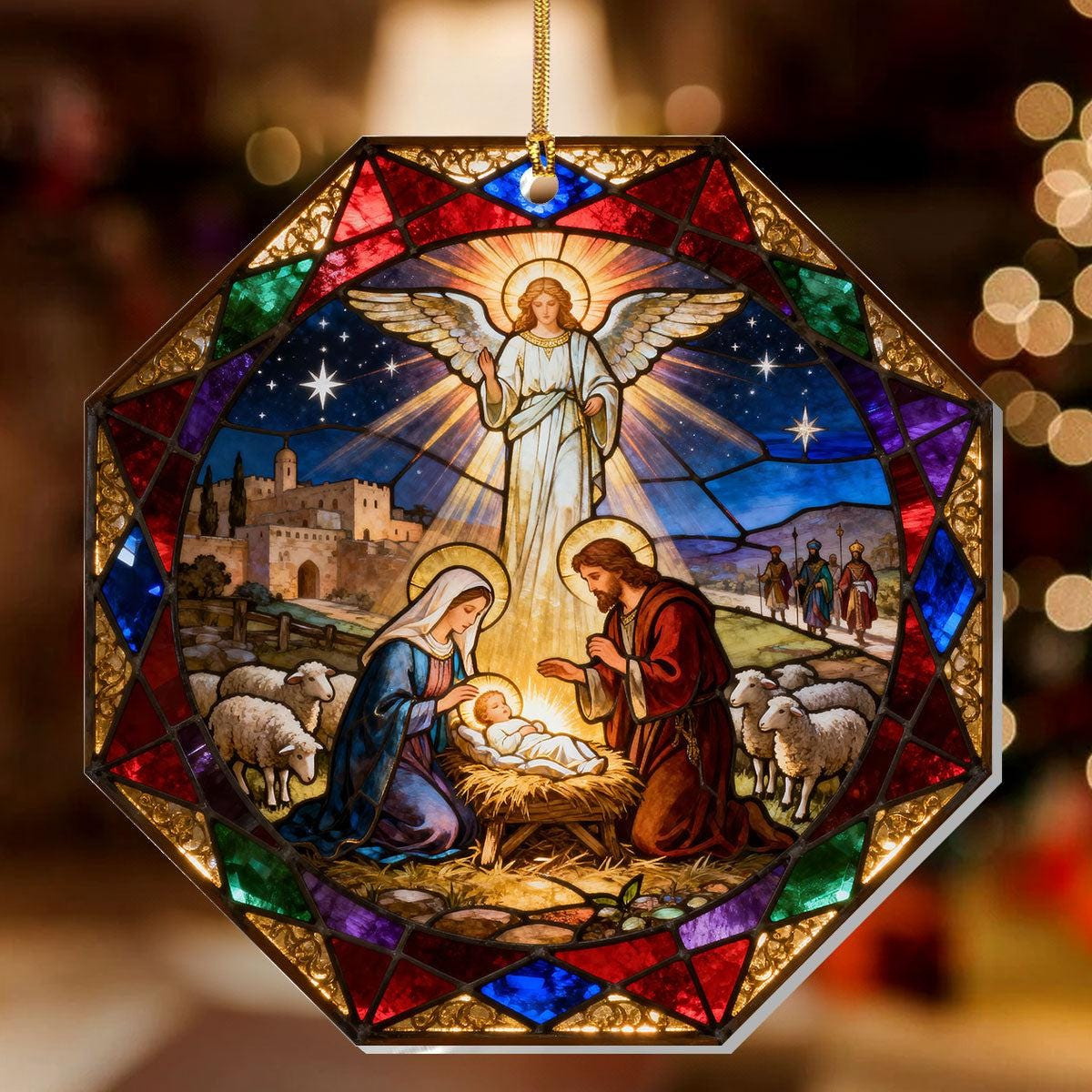 Nativity Scene Acrylic Ornament, Stained Glass Jesus Ornament, Holy Family Christmas Tree Decor