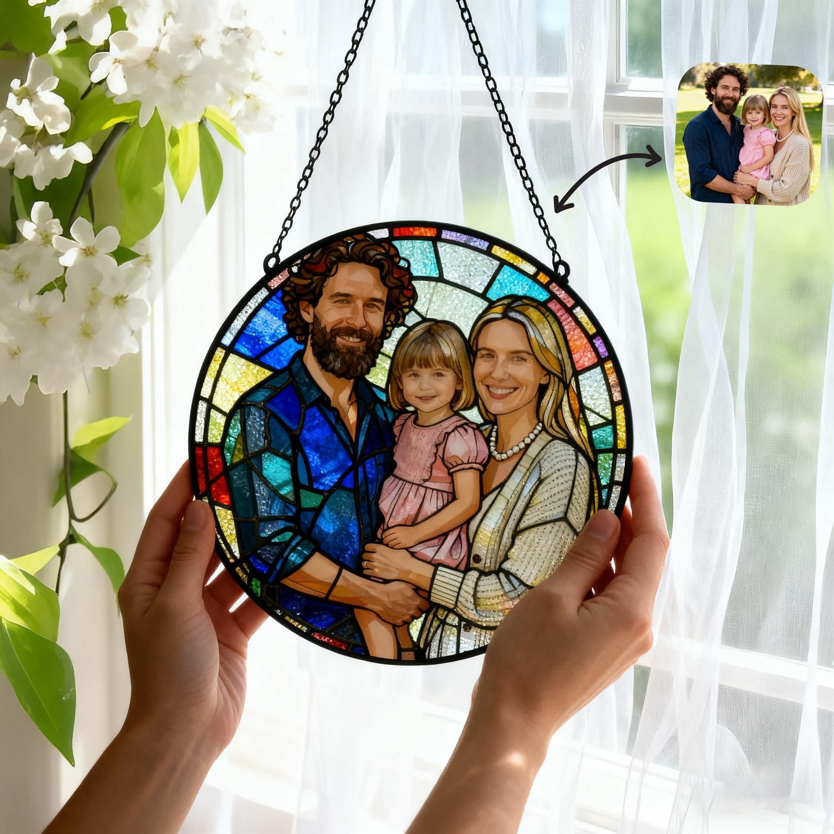 Personalized Stained Glass Portrait Ornament - Custom Photo Suncatcher, Memorial Pet Gift, Wedding Anniversary Keepsake