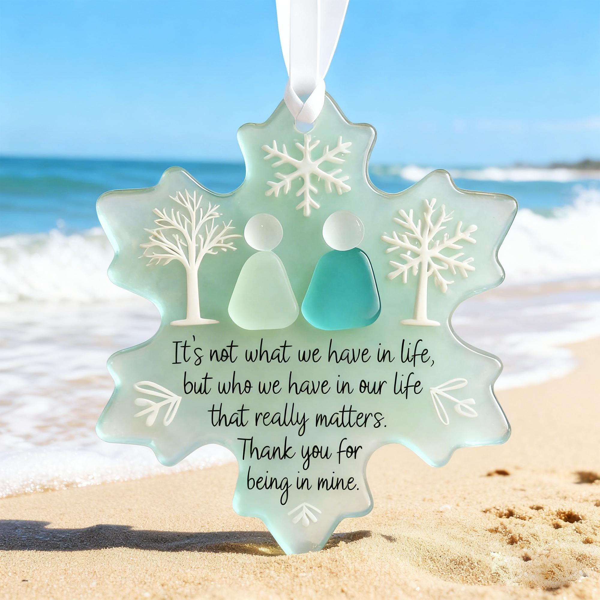 2D Snowflake Friendship Ornament, Seaglass Acrylic Christmas Tree Decor, Best Friend Keepsake Gift 2D Snowflake Friendship Ornament, Seaglass Acrylic Christmas Tree Decor, Best Friend Keepsake Gift