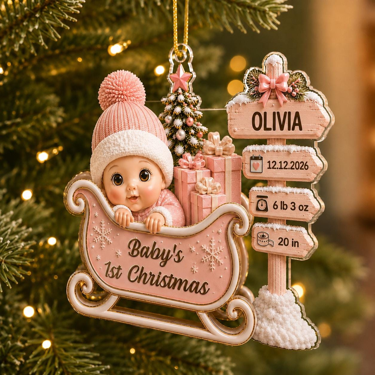 Personalized Babys First Christmas Acrylic Ornament - Custom Name, Birth Date, Weight & Length Keepsake Gift 3 - MeasureMason Personalized Babys First Christmas Acrylic Ornament - Custom Name, Birth Date, Weight & Length Keepsake Gift 3
