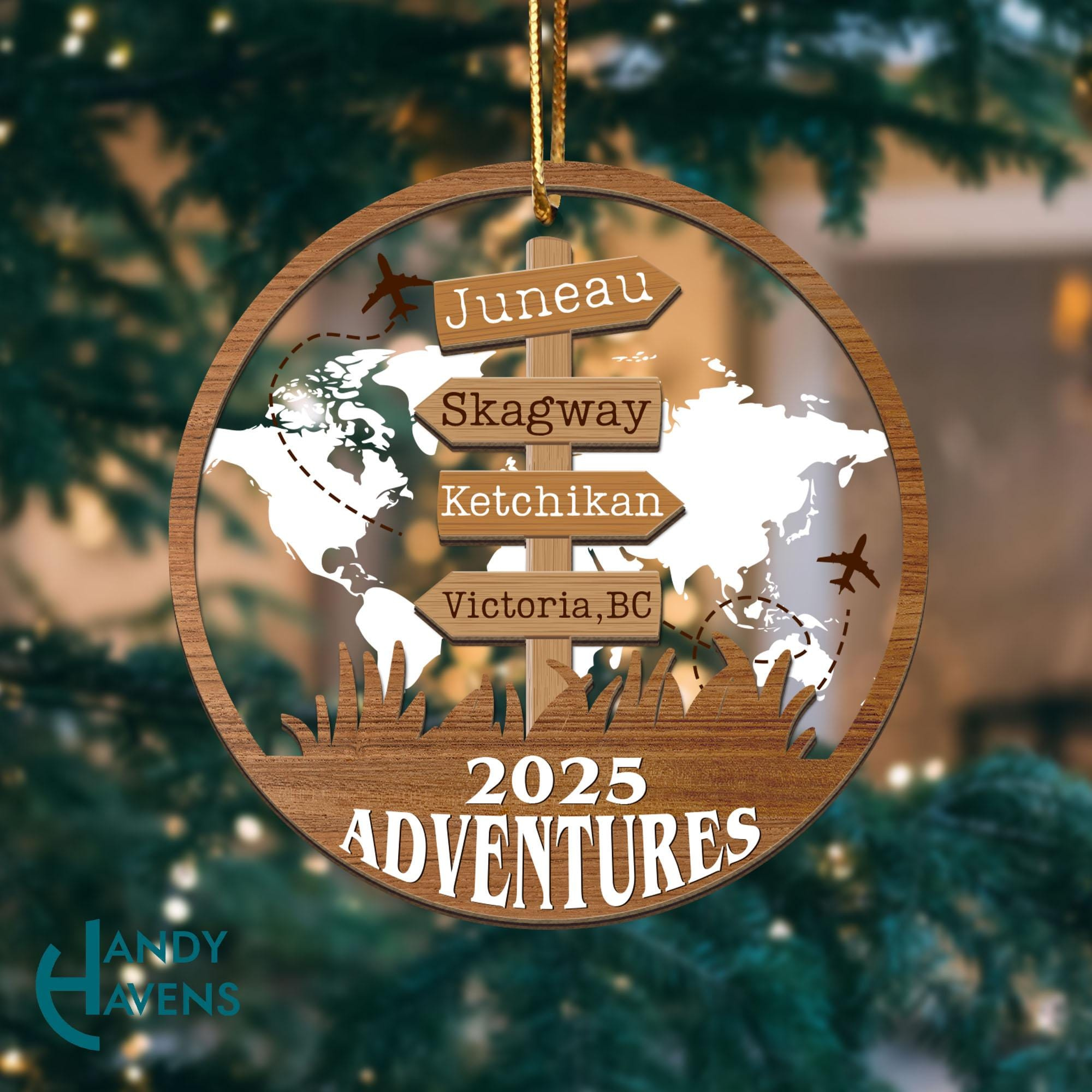 Personalized Travel Adventure Ornament - Custom Christmas Tree, Car & Home Décor Keepsake Personalized Travel Adventure Ornament - Custom Christmas Tree, Car & Home Décor Keepsake