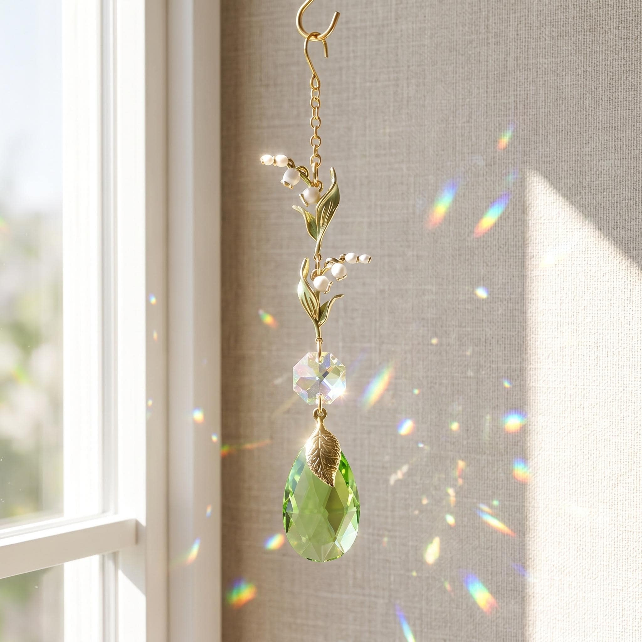 Lily of the Valley Sun Catcher, Crystal Window Hanging, Floral Rainbow Maker, Flower Botanical Home Decor Gift for Her Lily of the Valley Sun Catcher, Crystal Window Hanging, Floral Rainbow Maker, Flower Botanical Home Decor Gift for Her
