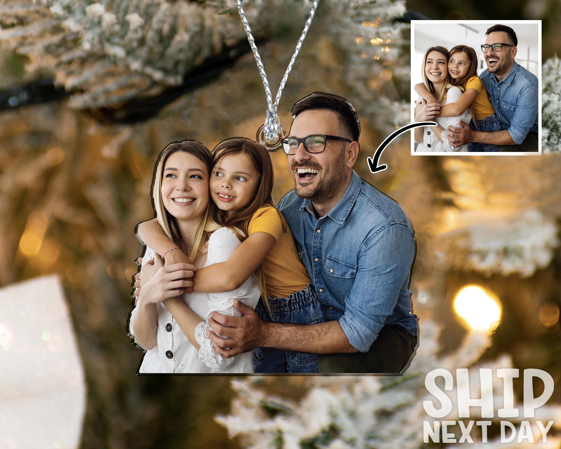 Personalized Acrylic Christmas Family Photo Ornament, Custom Holiday Tree Decor Keepsake
