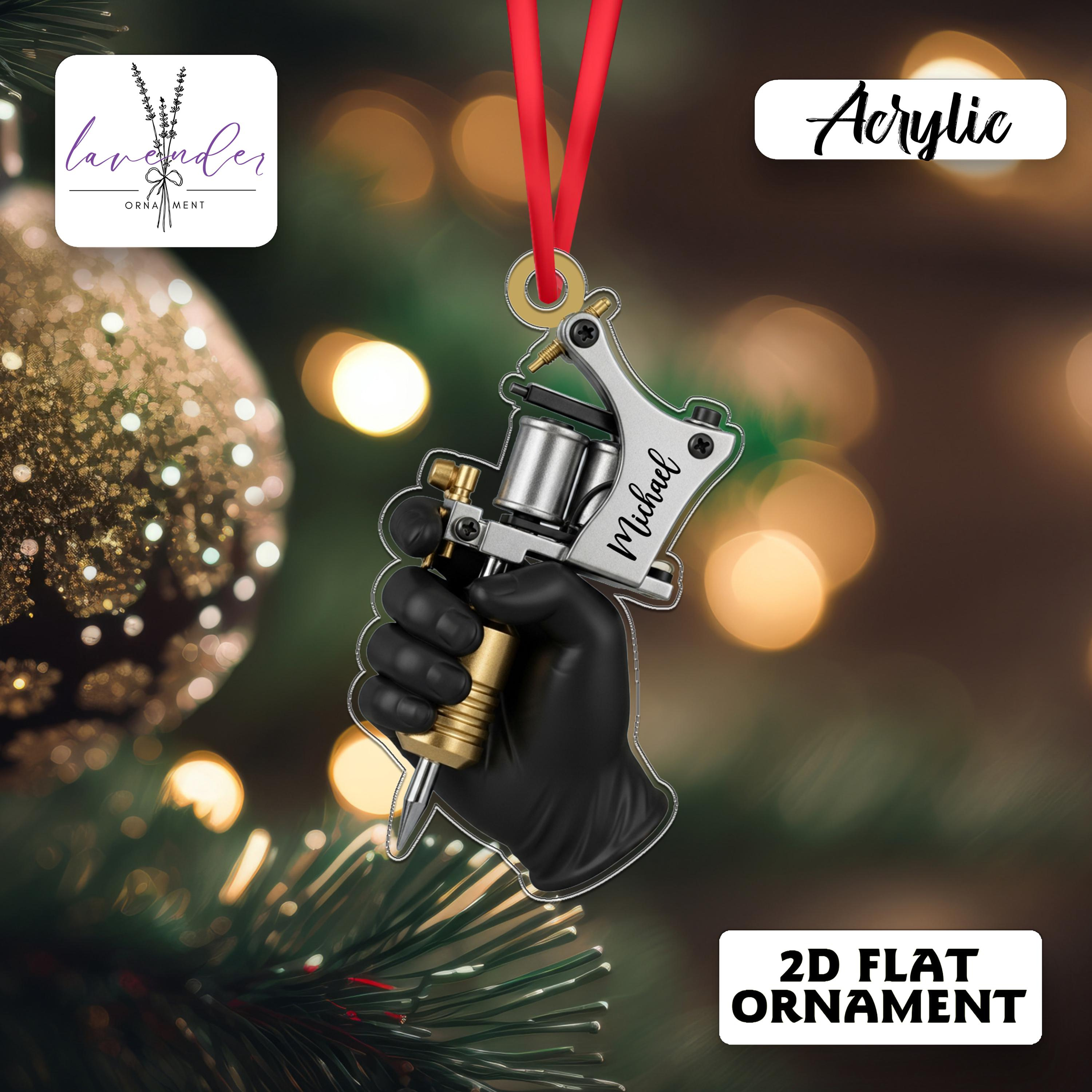 Personalized Tattoo Machine Ornament - Custom Name 2D Flat Acrylic Christmas Decoration for Tattoo Artist Personalized Tattoo Machine Ornament - Custom Name 2D Flat Acrylic Christmas Decoration for Tattoo Artist