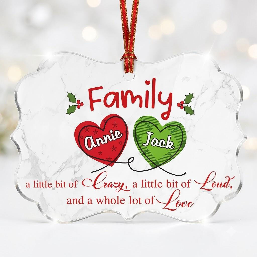 Personalized Family Heart Acrylic Christmas Ornament - Custom Name Quote Xmas Tree Decor, Housewarming Gift for Parents Personalized Family Heart Acrylic Christmas Ornament - Custom Name Quote Xmas Tree Decor, Housewarming Gift for Parents