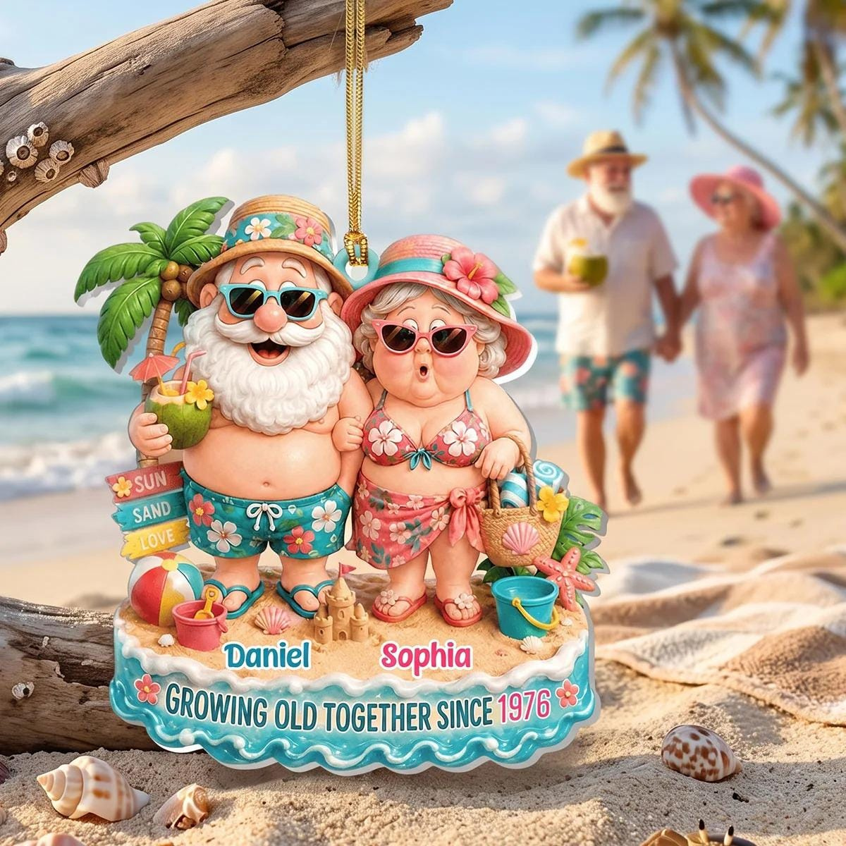 Personalized Beach Couple Christmas Ornament Growing Old Together 2D Flat Acrylic Wedding Anniversary Grandparents Gift 1 - MeasureMason Personalized Beach Couple Christmas Ornament Growing Old Together 2D Flat Acrylic Wedding Anniversary Grandparents Gift 1