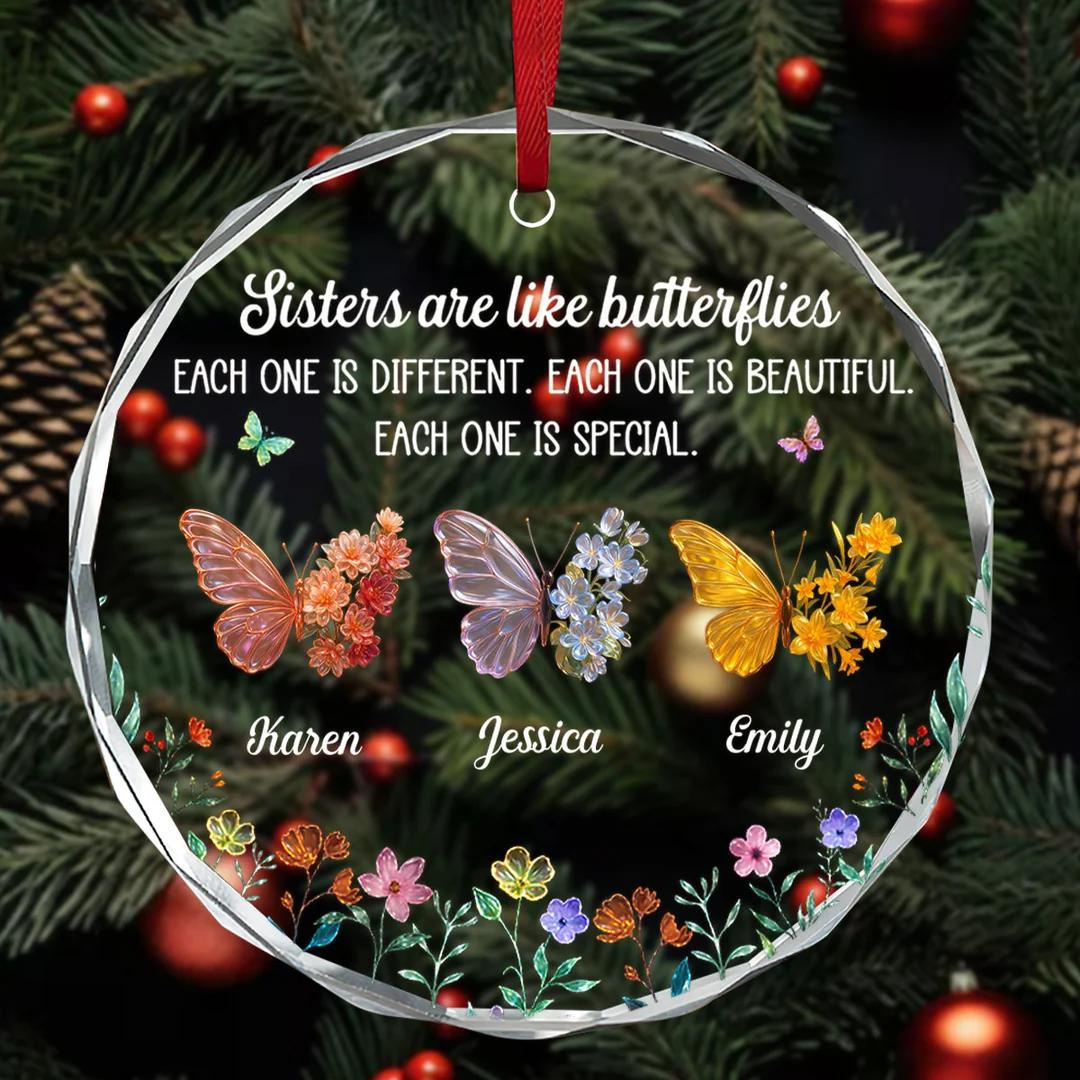Sister Sparkling Wings Glass Ornament - Personalized Round Christmas Ornament with Custom Names, Faith Gift 3 - MeasureMason Sister Sparkling Wings Glass Ornament - Personalized Round Christmas Ornament with Custom Names, Faith Gift 3