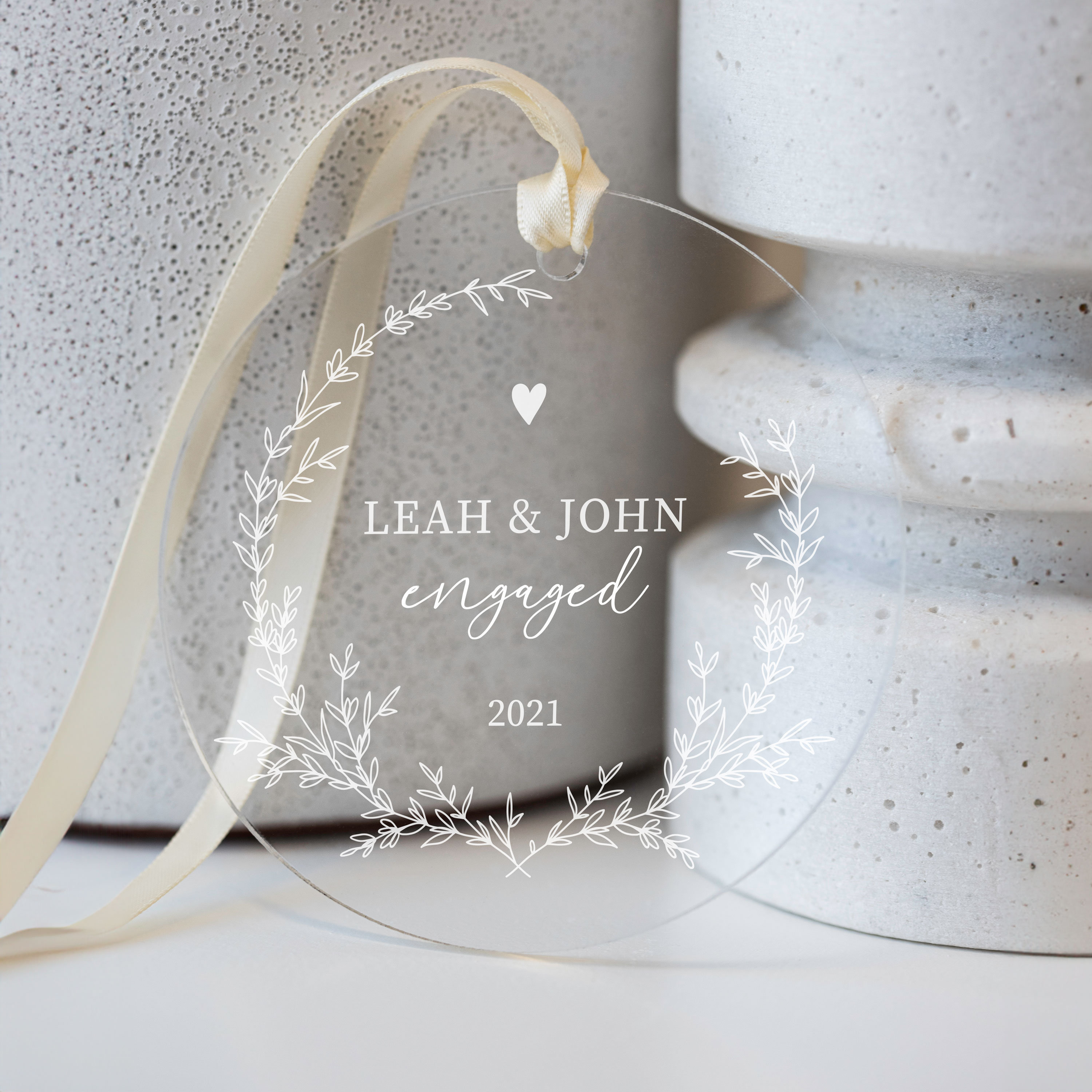 Personalized Engaged Ornament Clear Acrylic Our First Christmas Gift for Couple Engagement AO05