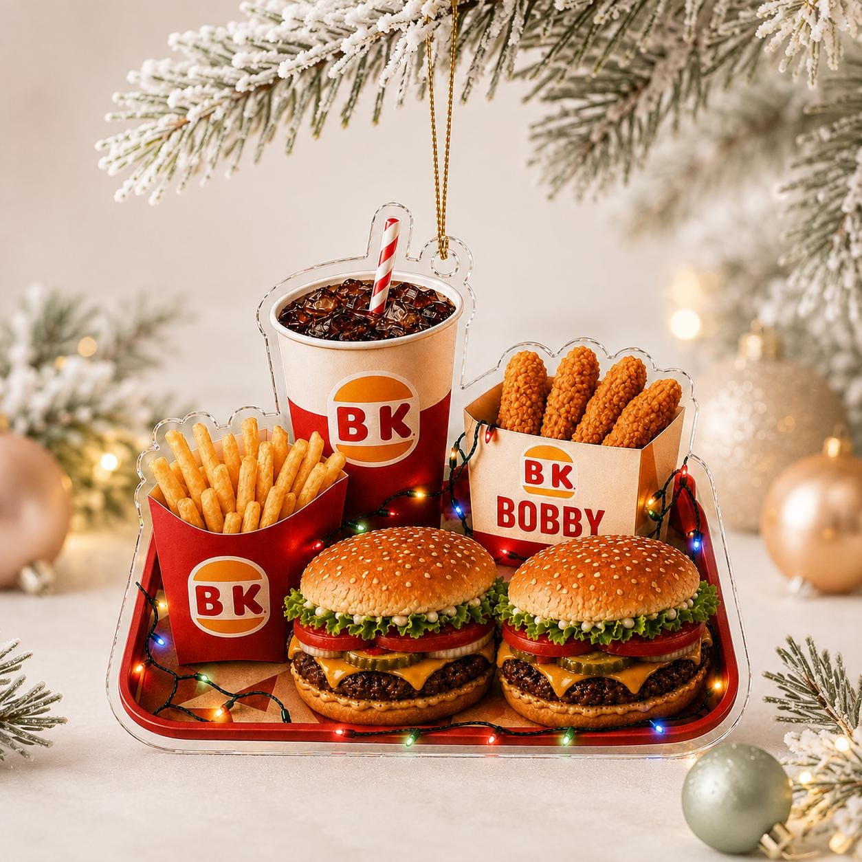 Personalized Burger Ornament, Custom Name Christmas Ornament, Fast Food Lover Gift, Foodie Acrylic Holiday Keepsake Personalized Burger Ornament, Custom Name Christmas Ornament, Fast Food Lover Gift, Foodie Acrylic Holiday Keepsake