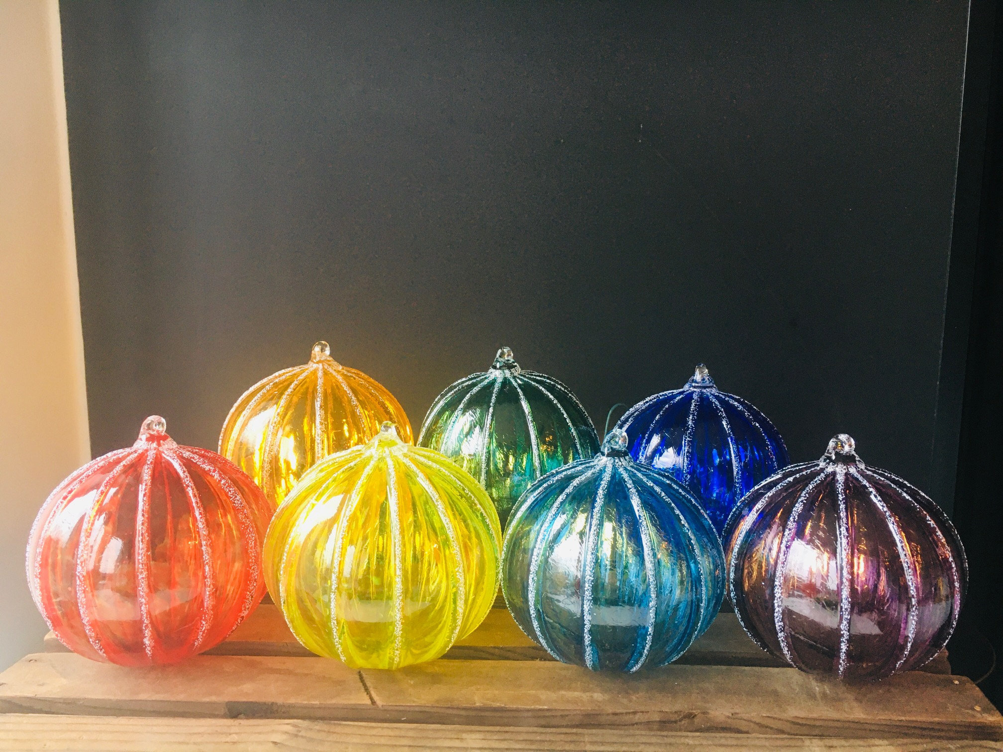 Hand Blown Glass Christmas Ornament: Rainbow Jewel Tone Snowball Ornaments