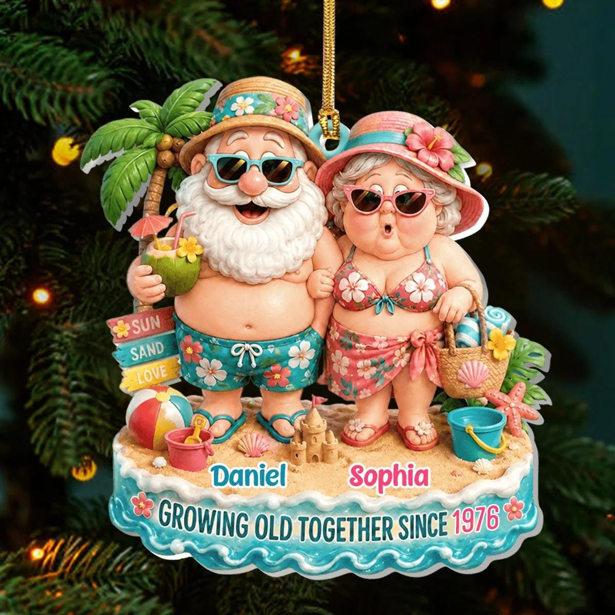 Personalized Beach Couple Christmas Ornament Growing Old Together 2D Flat Acrylic Wedding Anniversary Grandparents Gift 3 - MeasureMason Personalized Beach Couple Christmas Ornament Growing Old Together 2D Flat Acrylic Wedding Anniversary Grandparents Gift 3