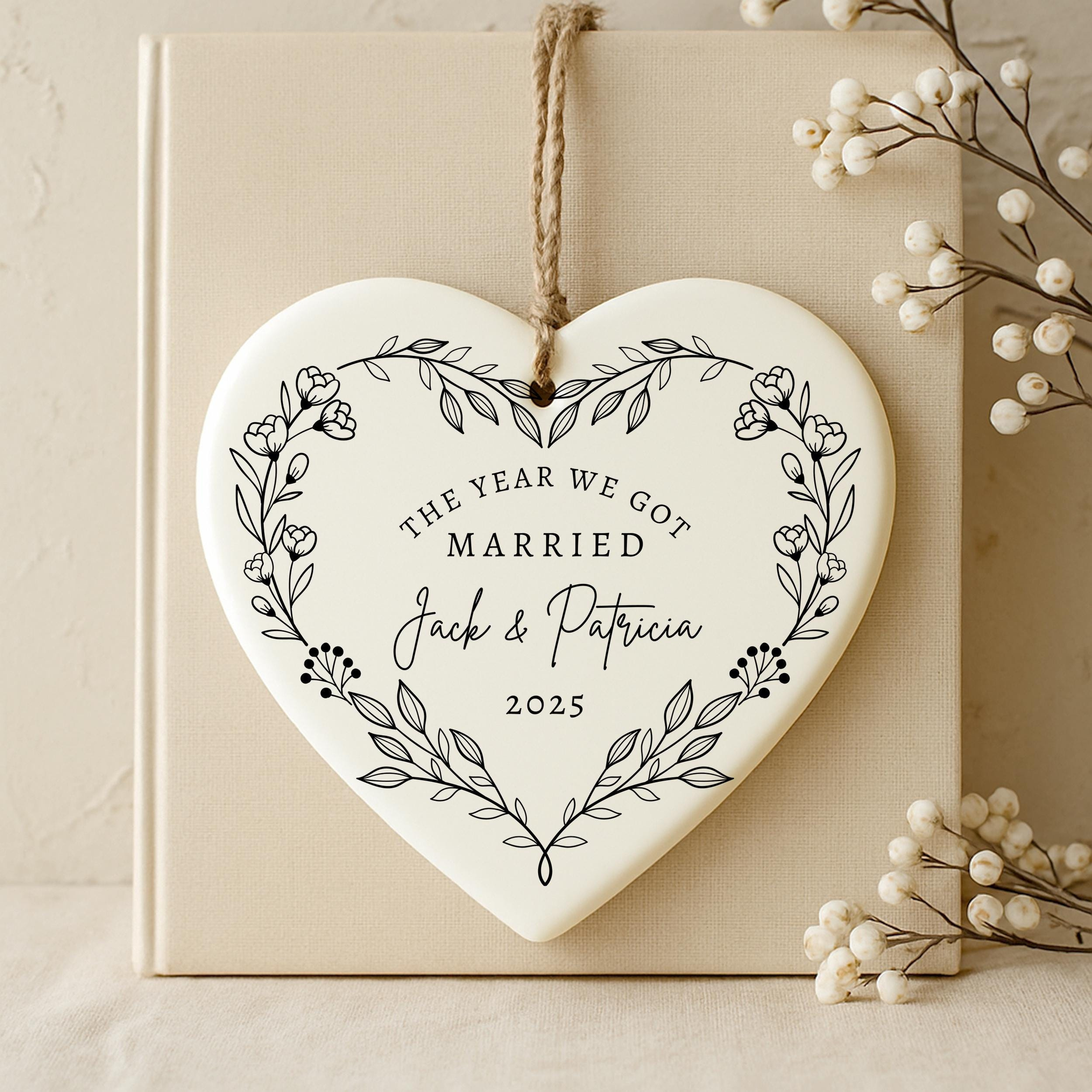 Personalized Christmas Ornament for Couples - Ceramic Wedding Keepsake 1 - MeasureMason Personalized Christmas Ornament for Couples - Ceramic Wedding Keepsake 1