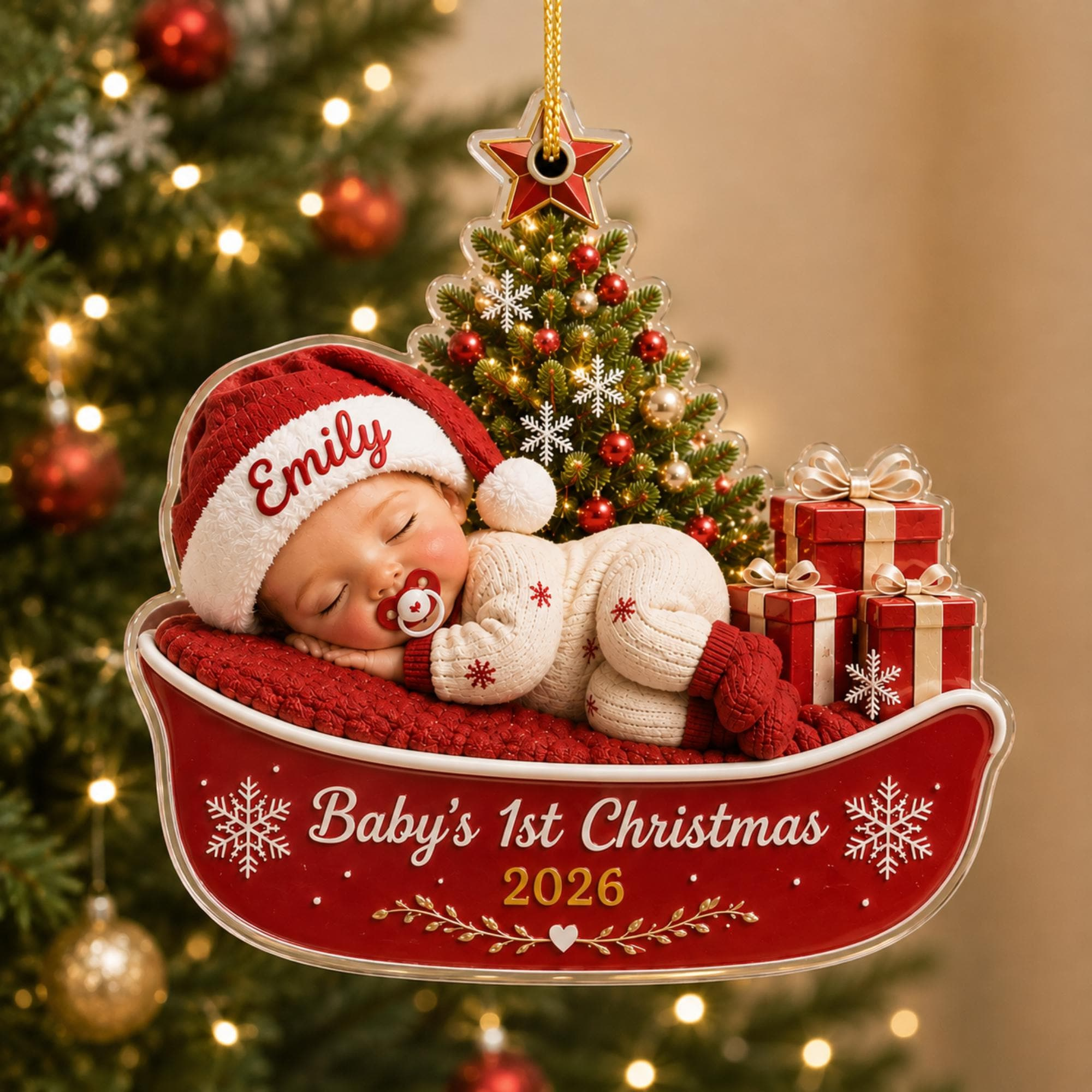 Personalized Babys First Christmas Acrylic Ornament - Custom Name & Year Keepsake with Crescent Moon, Snowflakes & Star 1 - MeasureMason Personalized Babys First Christmas Acrylic Ornament - Custom Name & Year Keepsake with Crescent Moon, Snowflakes & Star 1