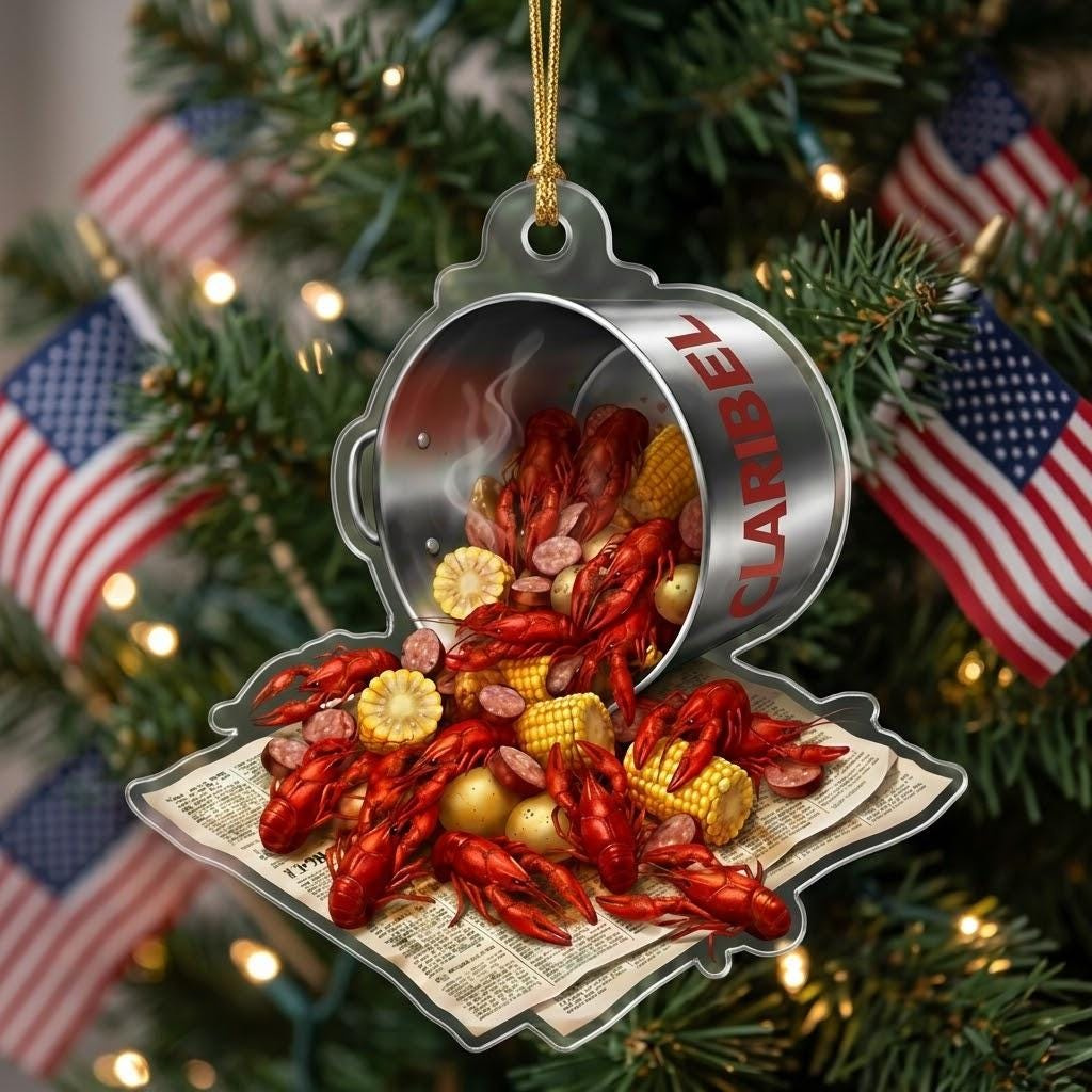 Personalized Crawfish Boil Christmas Ornament - 2D Flat Acrylic Cajun Holiday Decor