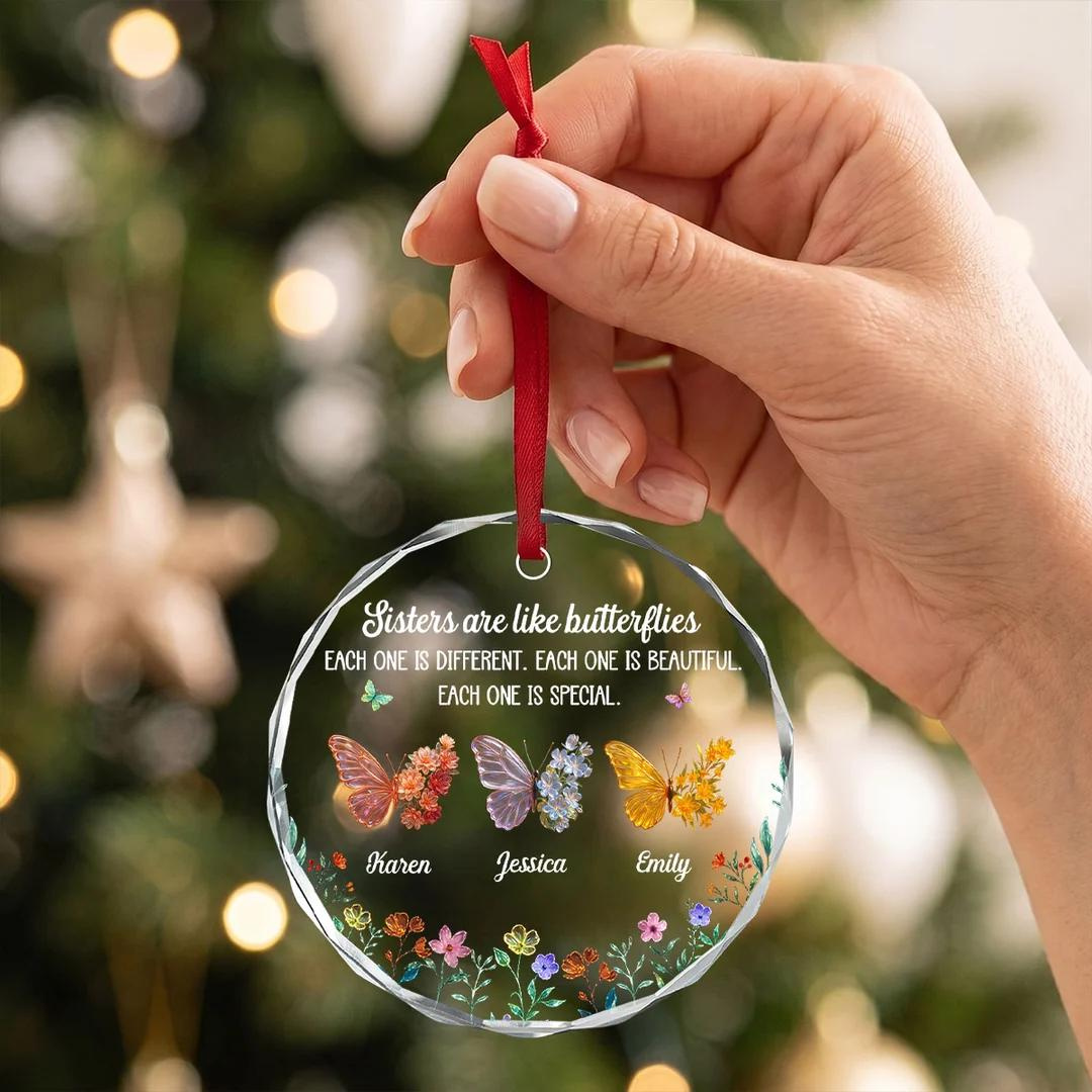 Sister Sparkling Wings Glass Ornament - Personalized Round Christmas Ornament with Custom Names, Faith Gift 4 - MeasureMason Sister Sparkling Wings Glass Ornament - Personalized Round Christmas Ornament with Custom Names, Faith Gift 4