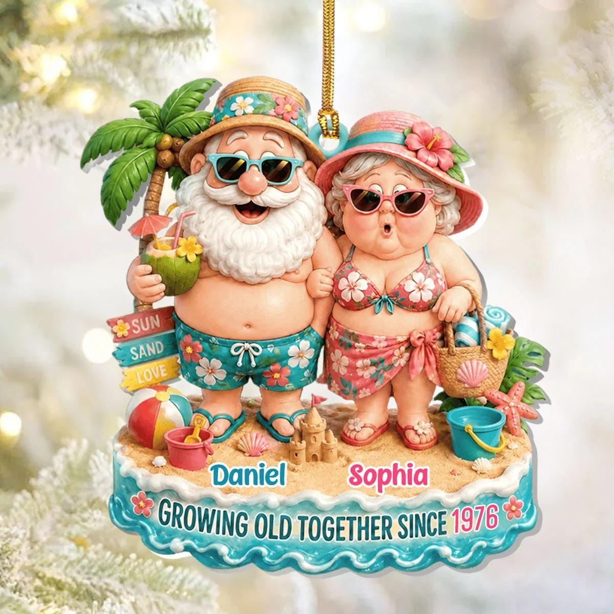 Personalized Beach Couple Christmas Ornament Growing Old Together 2D Flat Acrylic Wedding Anniversary Grandparents Gift Personalized Beach Couple Christmas Ornament Growing Old Together 2D Flat Acrylic Wedding Anniversary Grandparents Gift