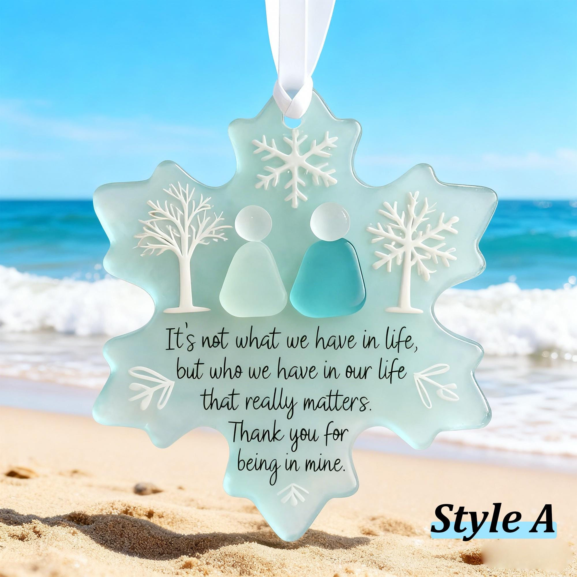 2D Snowflake Friendship Ornament, Seaglass Acrylic Christmas Tree Decor, Best Friend Keepsake Gift 1