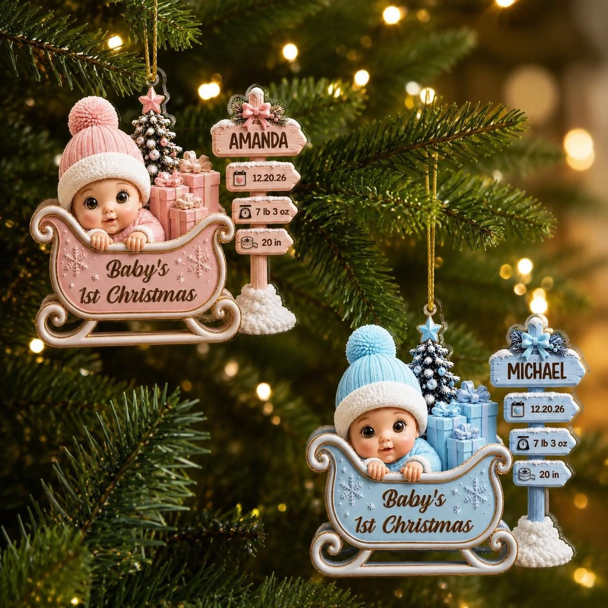 Personalized Babys First Christmas Acrylic Ornament - Custom Name, Birth Date, Weight & Length Keepsake Gift 1 - MeasureMason Personalized Babys First Christmas Acrylic Ornament - Custom Name, Birth Date, Weight & Length Keepsake Gift 1